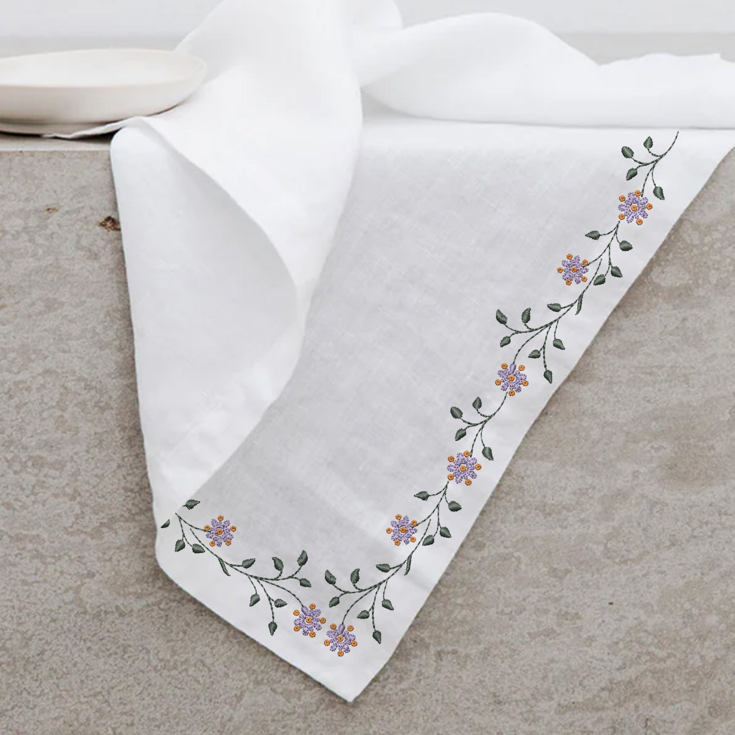 Fairytale Flower Wreath and Border Machine Embroidery Design Bundle embroidered on a towel trim