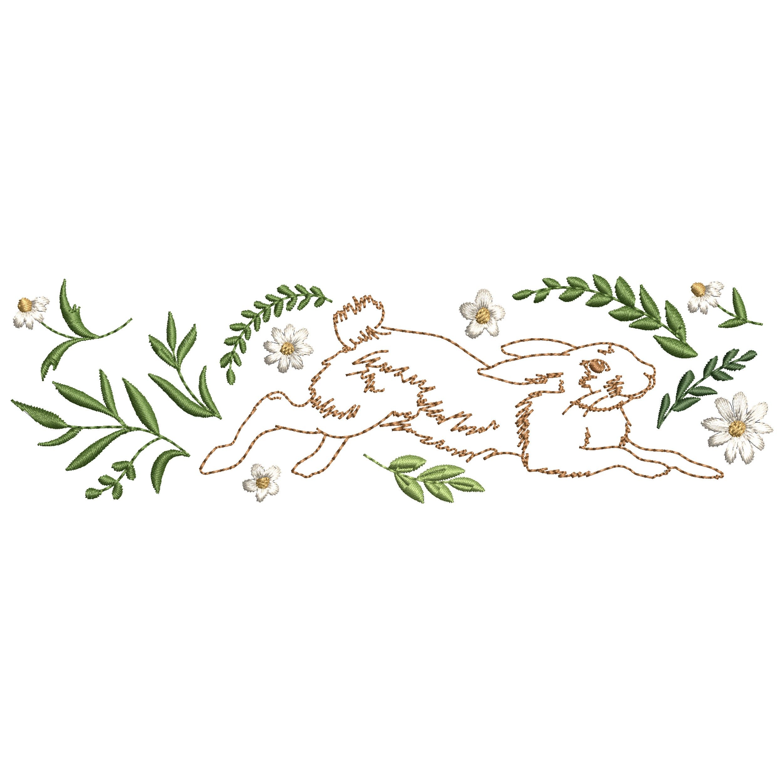 Floral Easter Bunny Border Machine Embroidery Design File