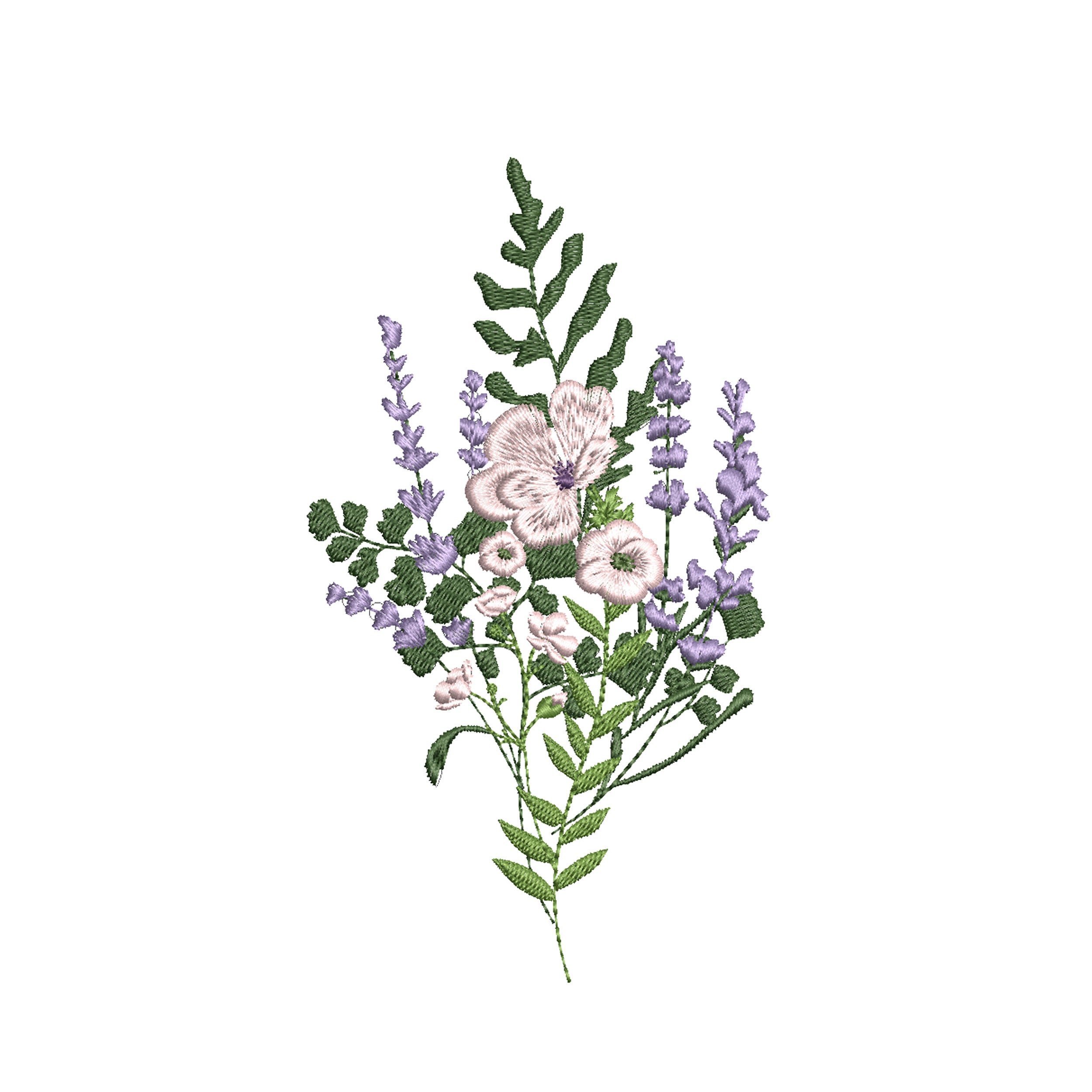 Poppy and Fern Meadow Bouquet Machine Embroidery Design