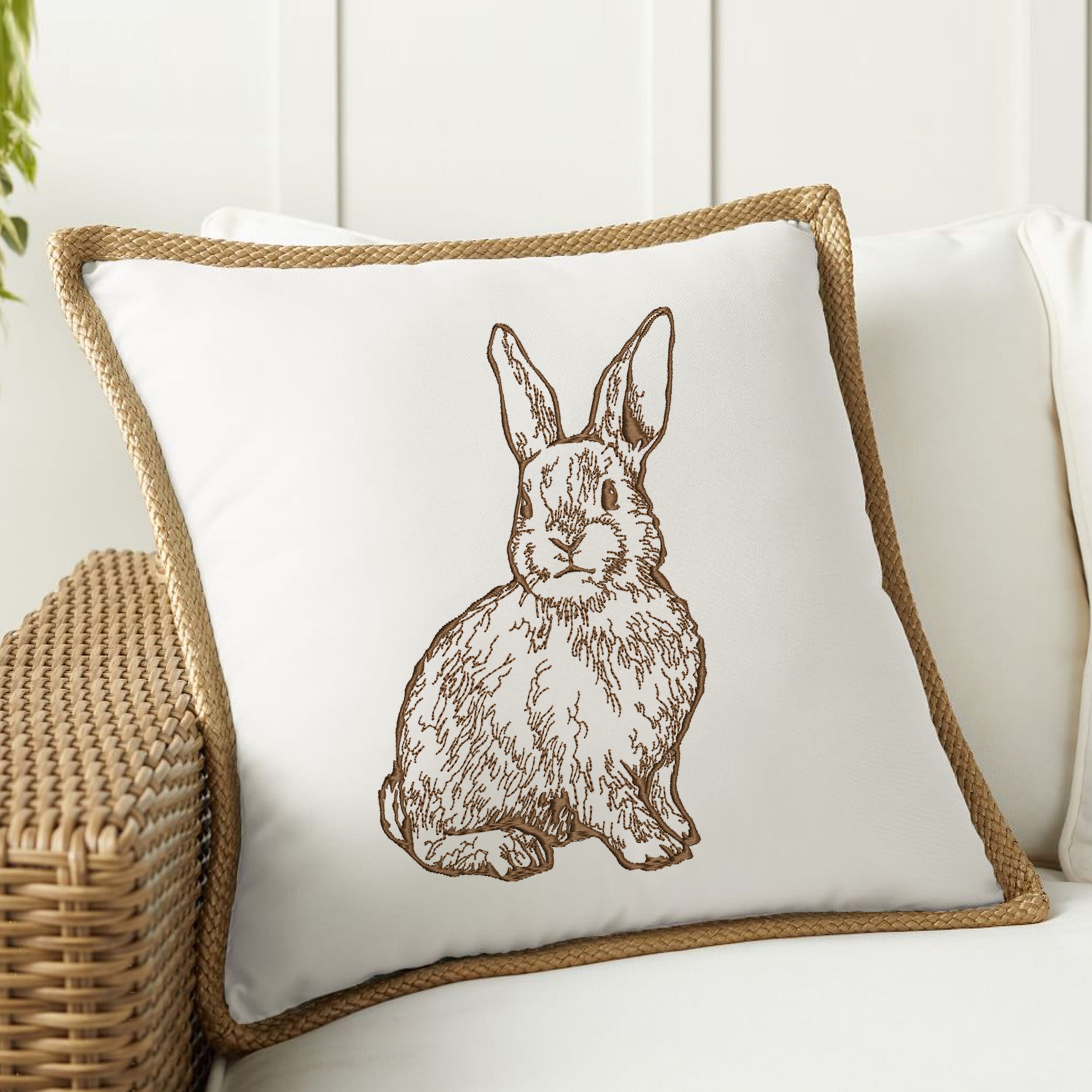 Natural Rabbit for Machine Embroidery embroidered on a pillow