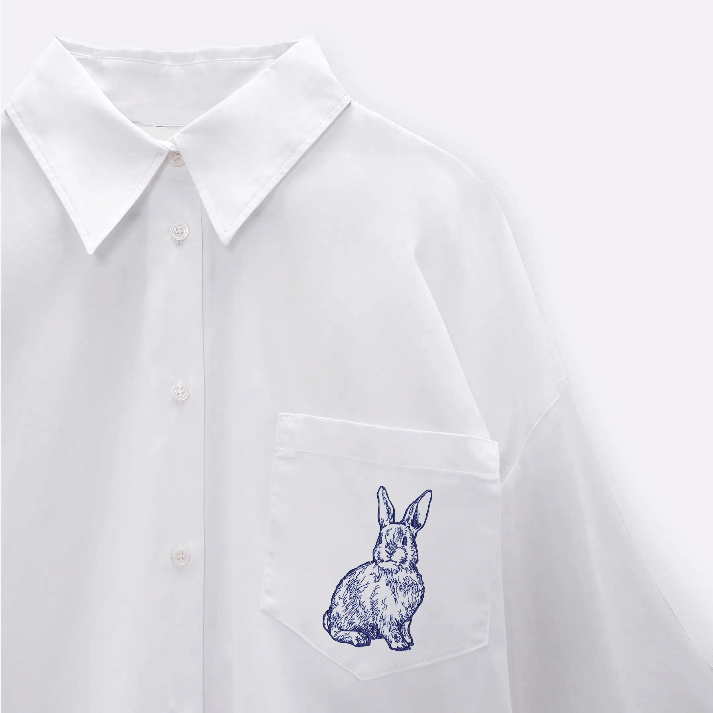 Natural Rabbit for Machine Embroidery embroidered on a blouse pocket