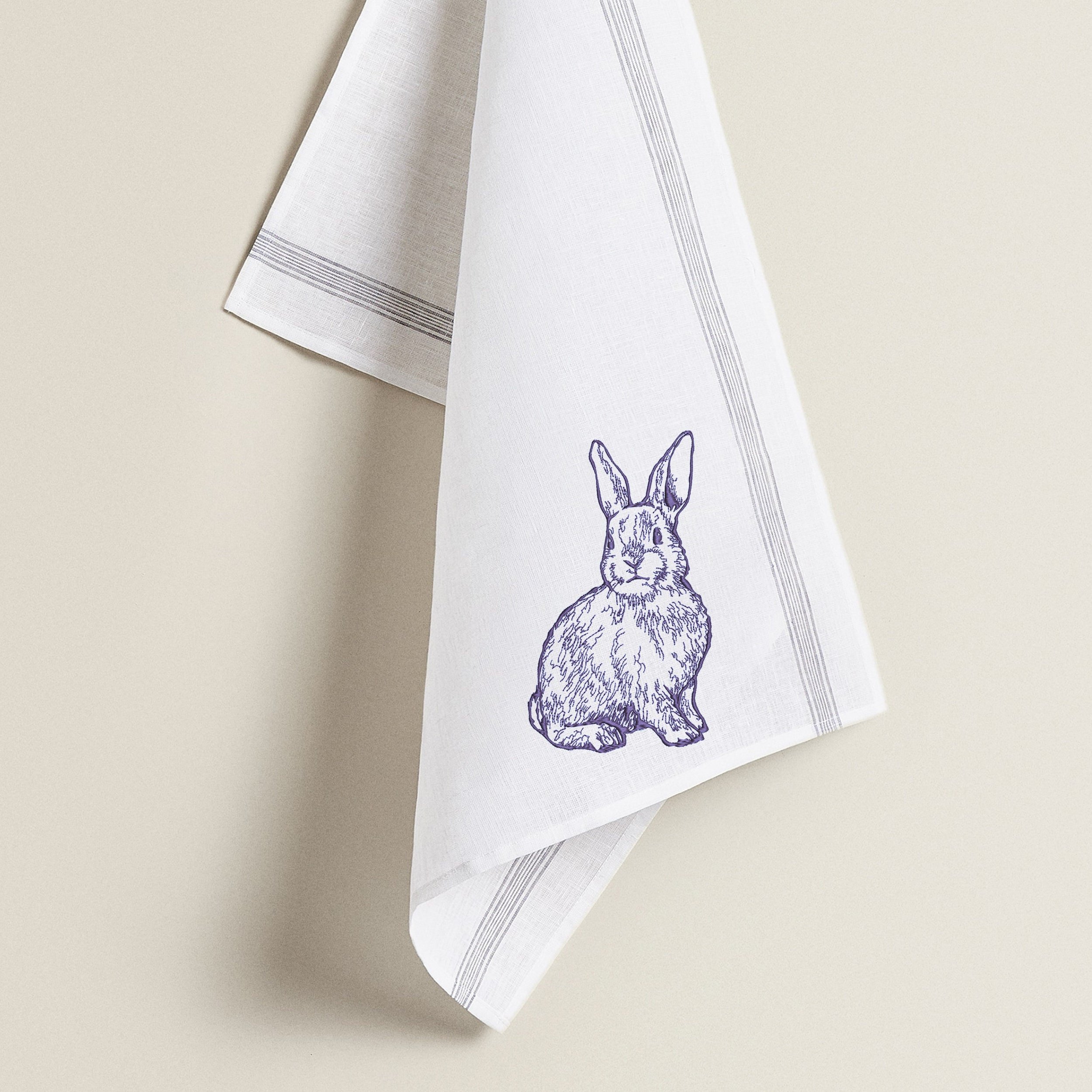 Natural Rabbit for Machine Embroidery embroidered on a towel
