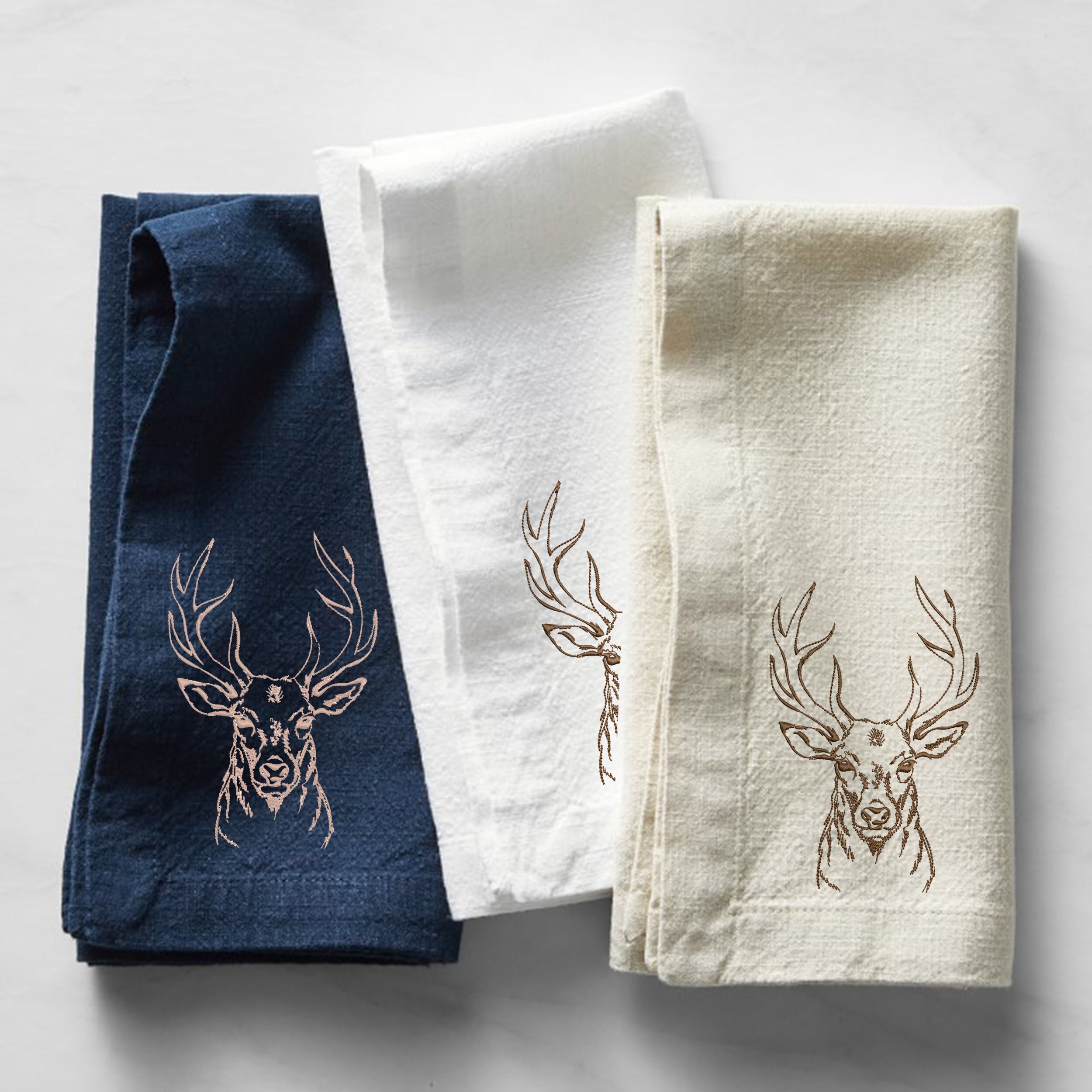 Deer Stag Machine Embroidery Design embroidered on a towel set