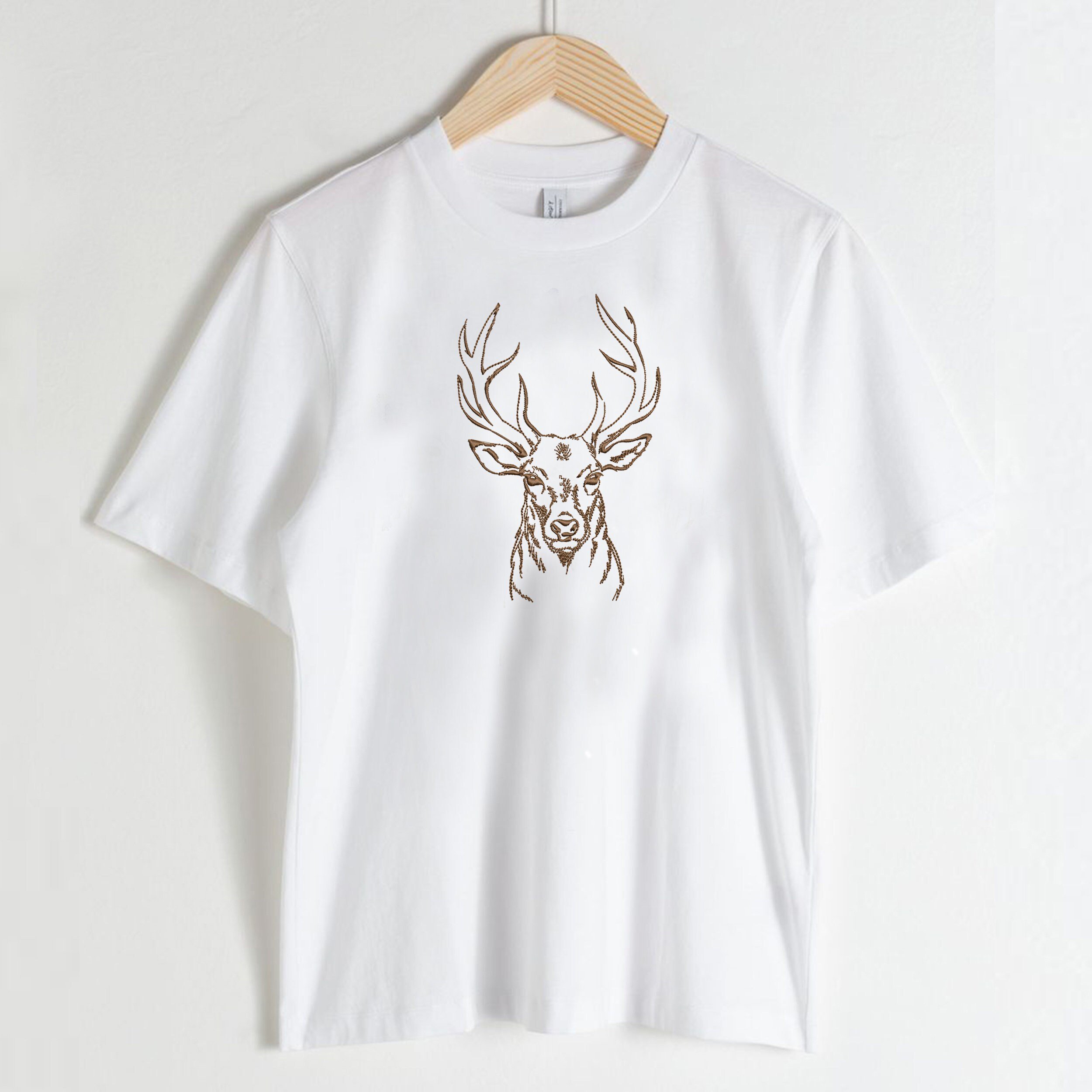 Deer Stag Machine Embroidery Design embroidered on a t-shirt