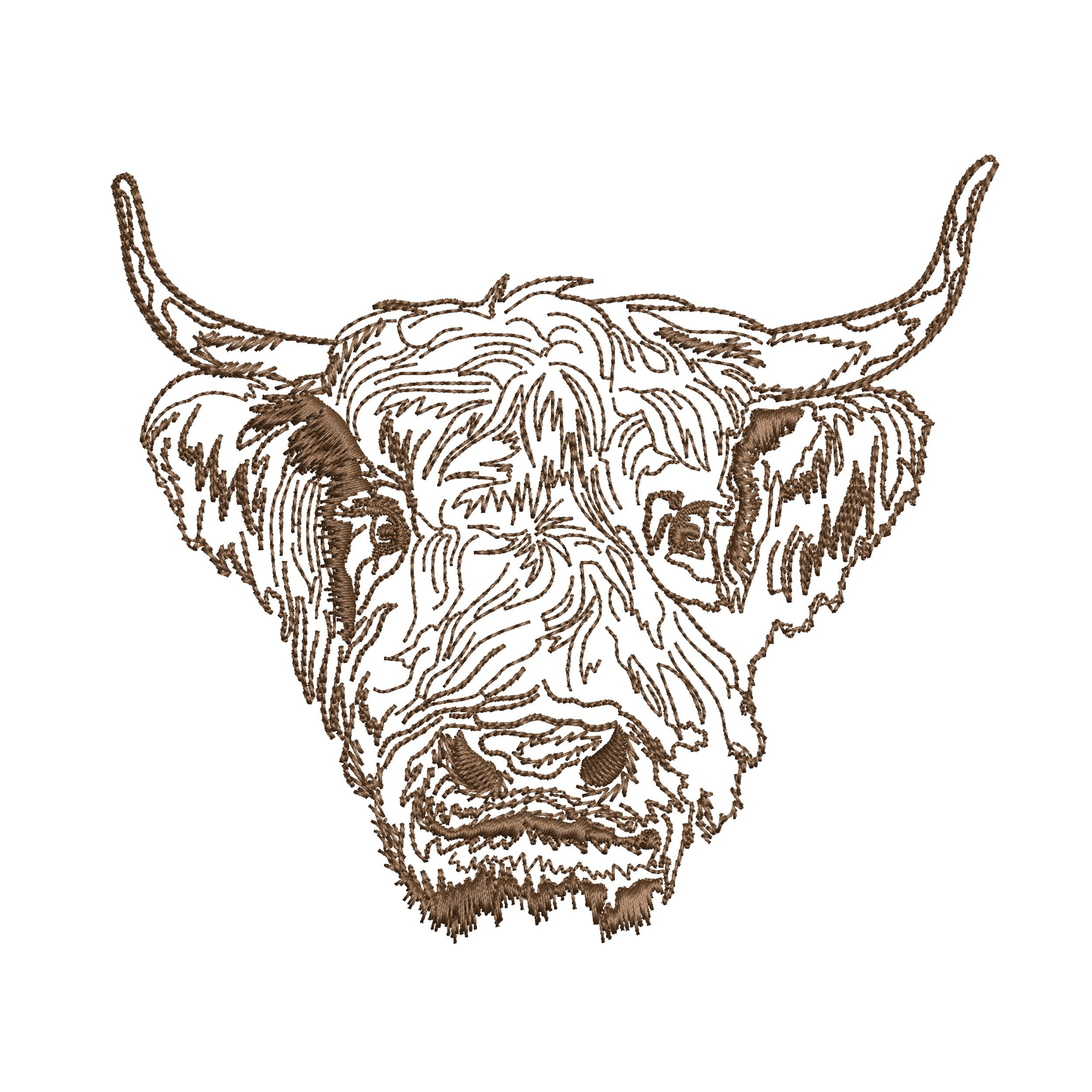 Scottish Highland Cow Machine Embroidery Design