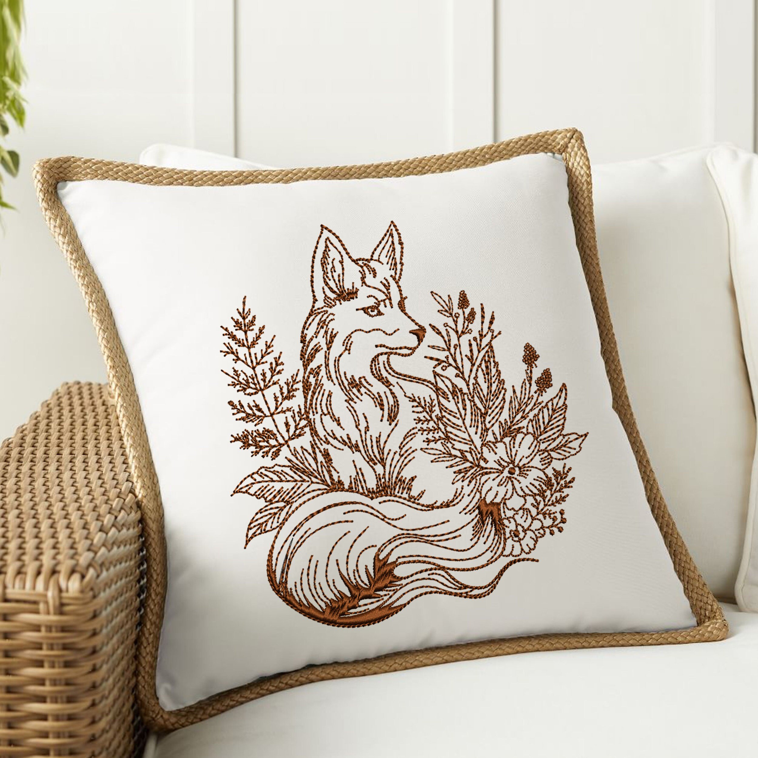 Forest Fox Machine Embroidery Design embroidered on a pillow
