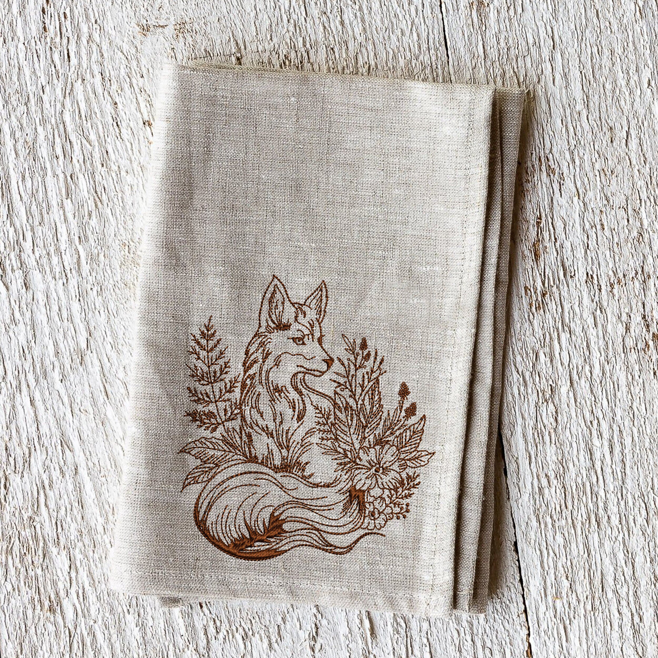 Forest Fox Machine Embroidery Design embroidered on a towel