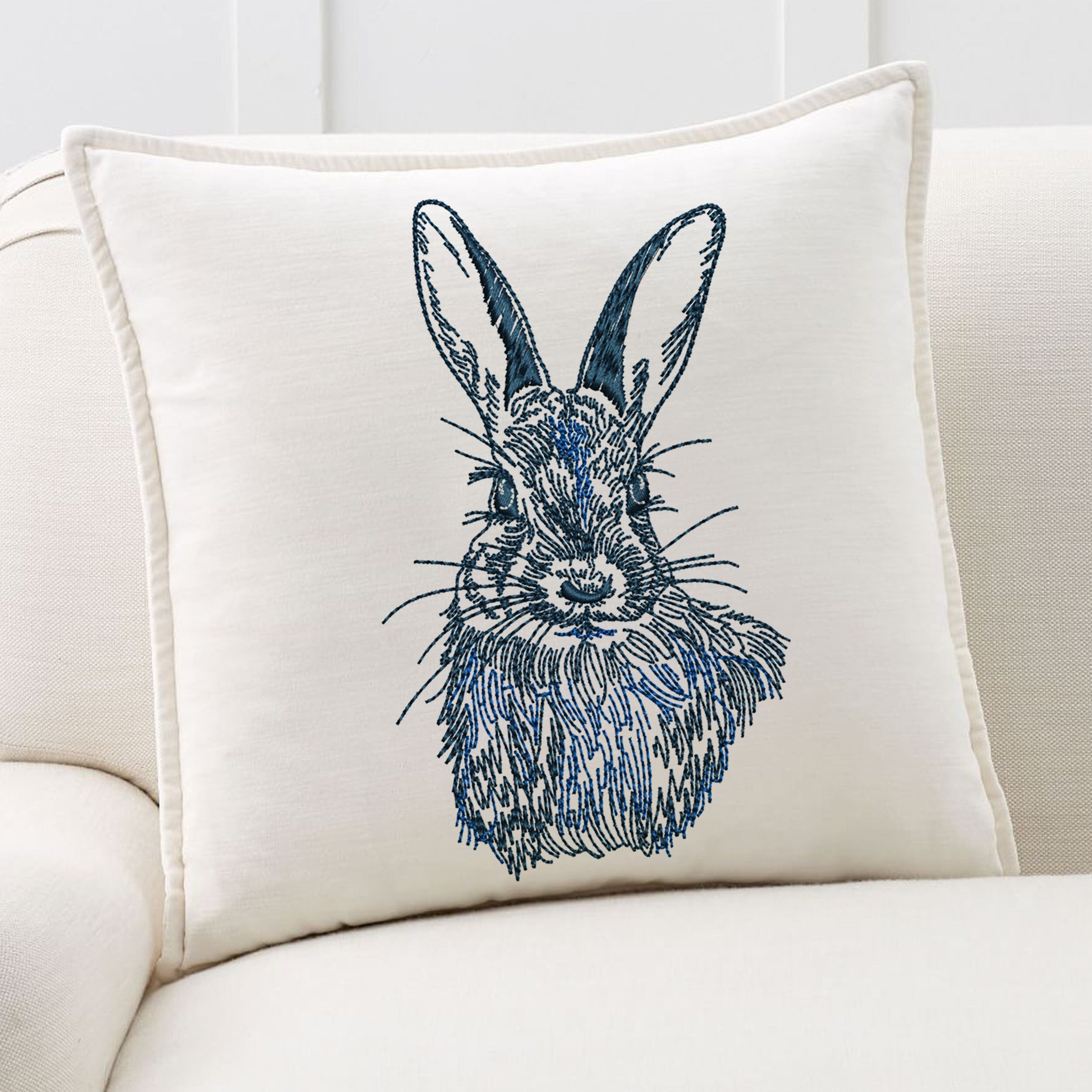 Natural Bunny for Machine Embroidery File embroidered on a pillow