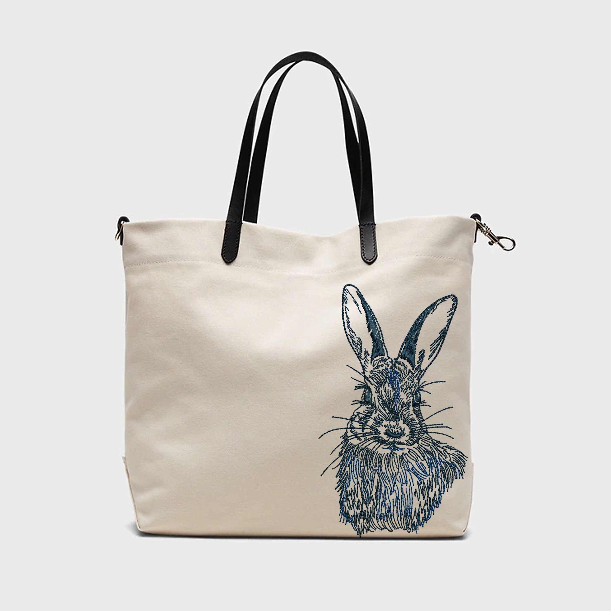 Natural Bunny for Machine Embroidery File embroidered on a handbag