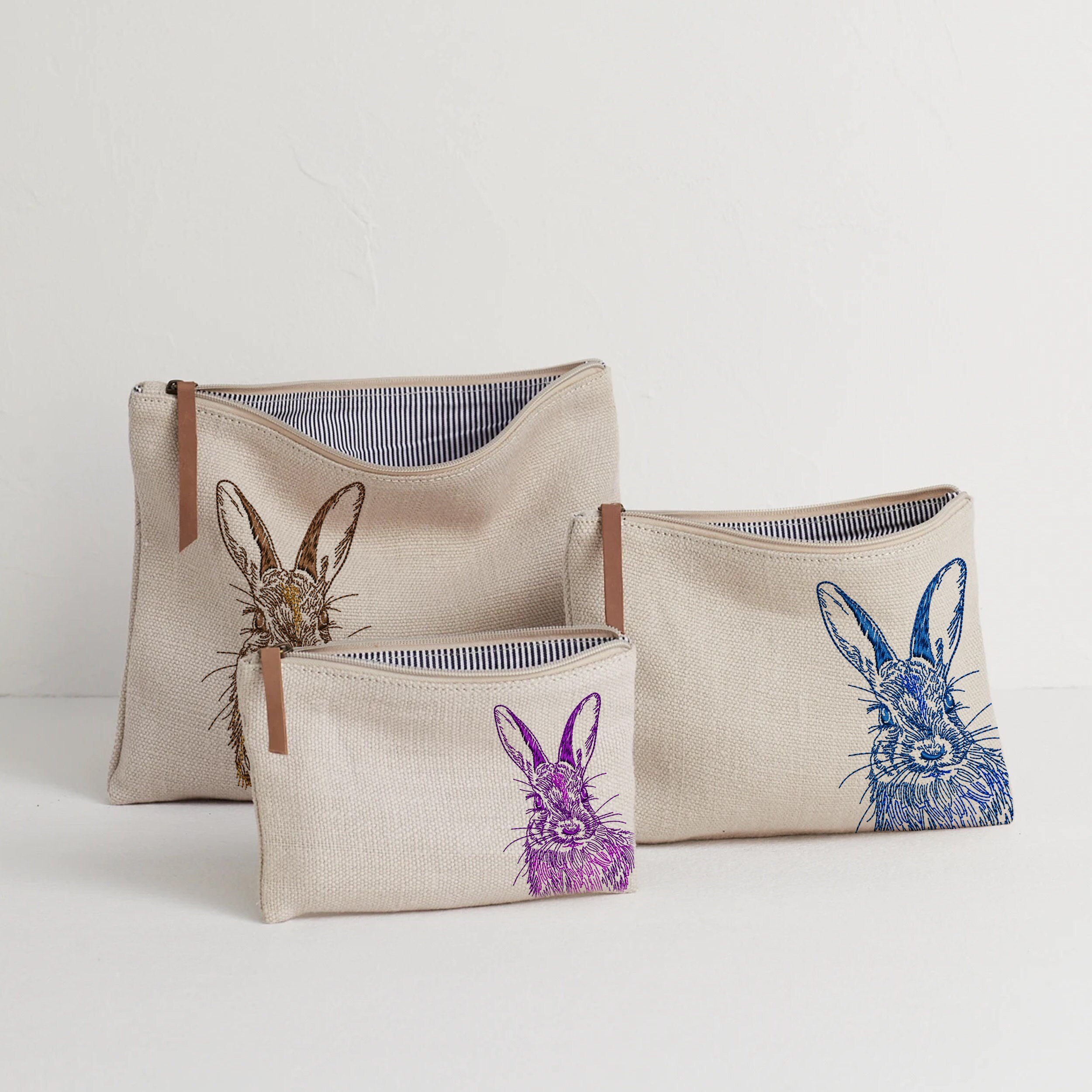 Natural Bunny for Machine Embroidery File embroidered on a pouch
