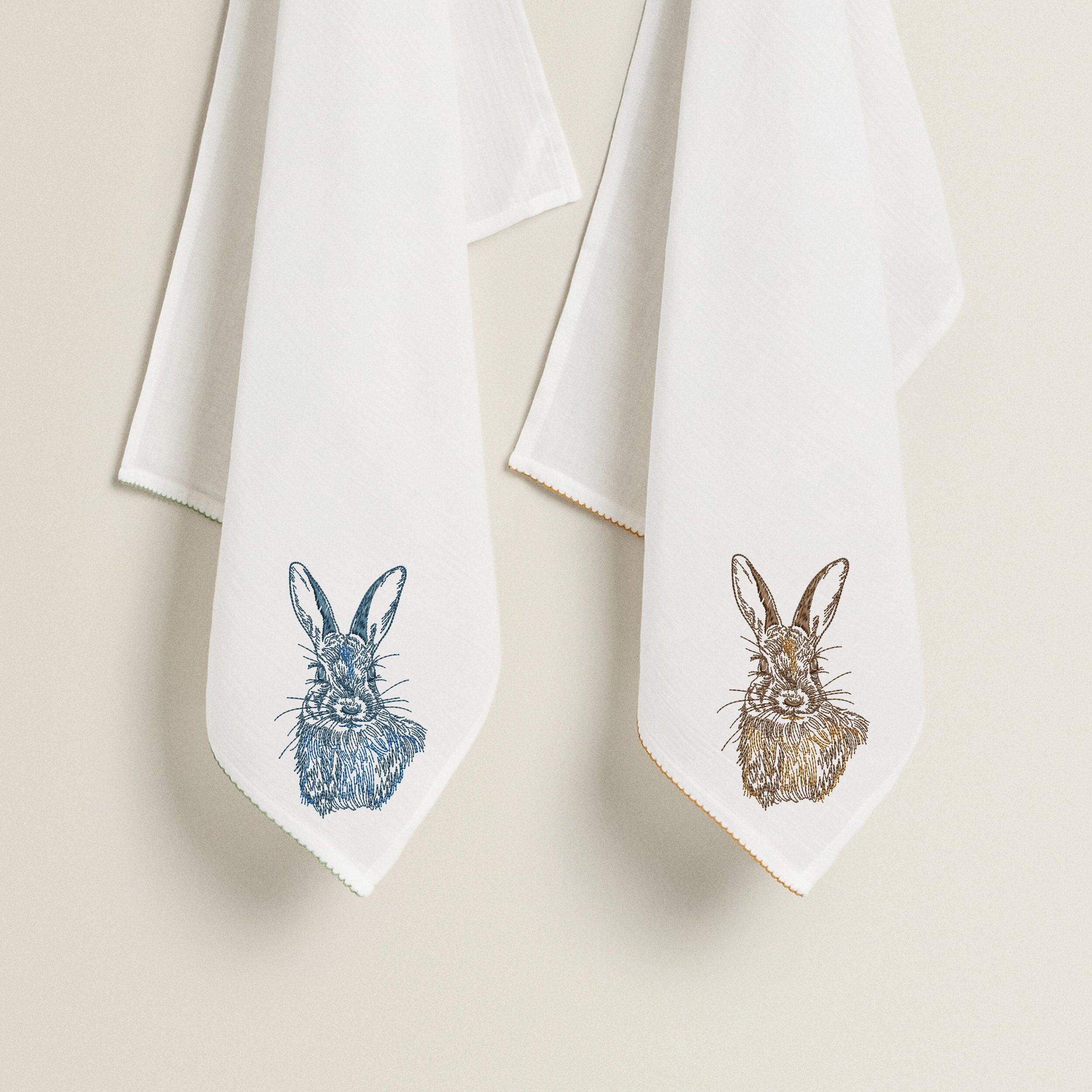 Natural Bunny for Machine Embroidery File embroidered on a towel