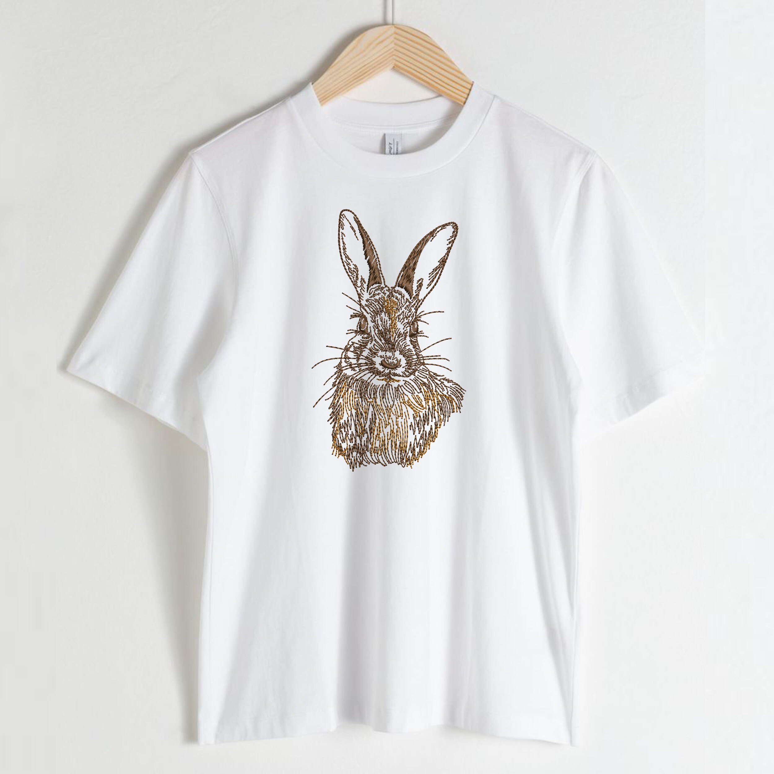 Natural Bunny for Machine Embroidery File embroidered on a t-shirt