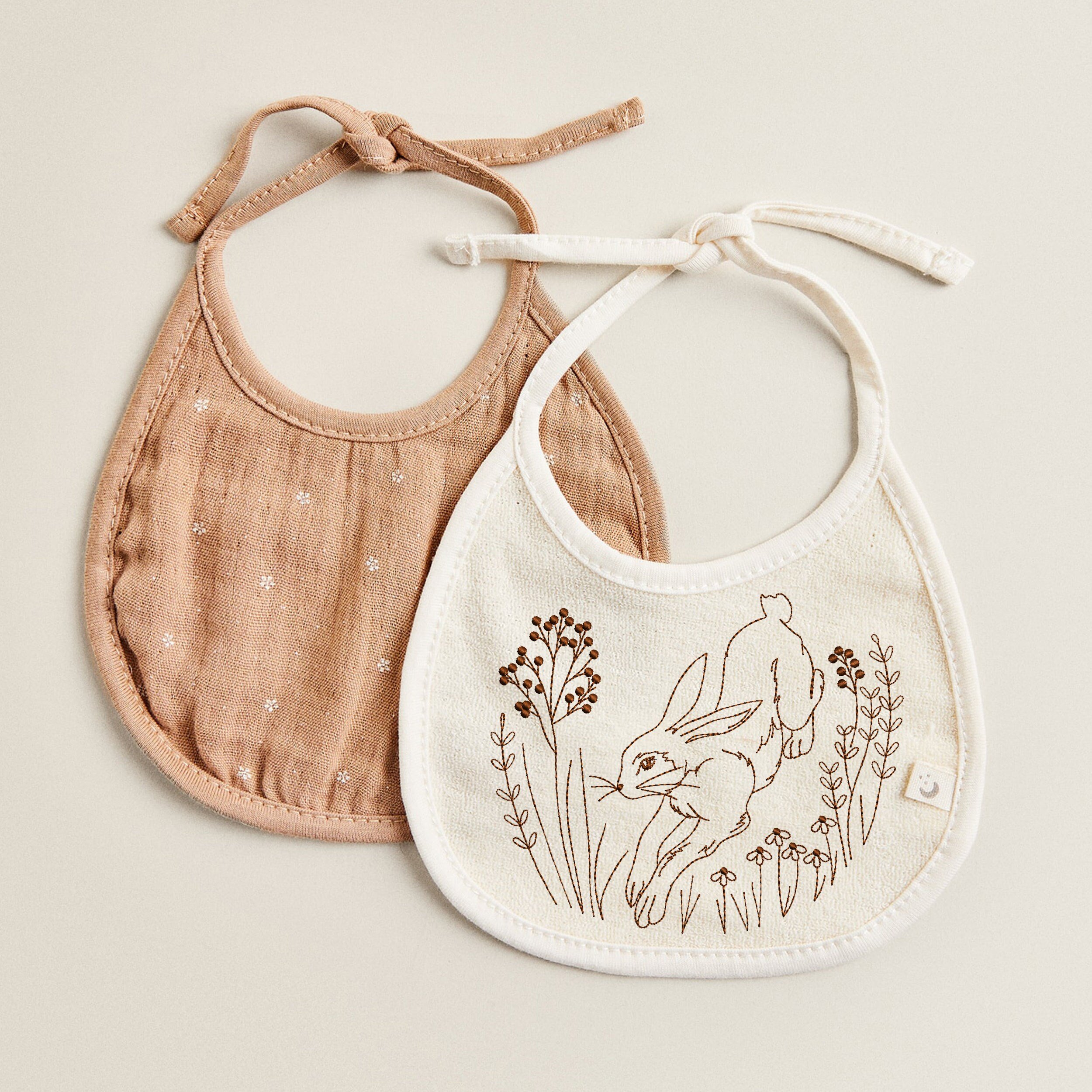 Forest Hare for Machine Embroidery embroidered on a bib