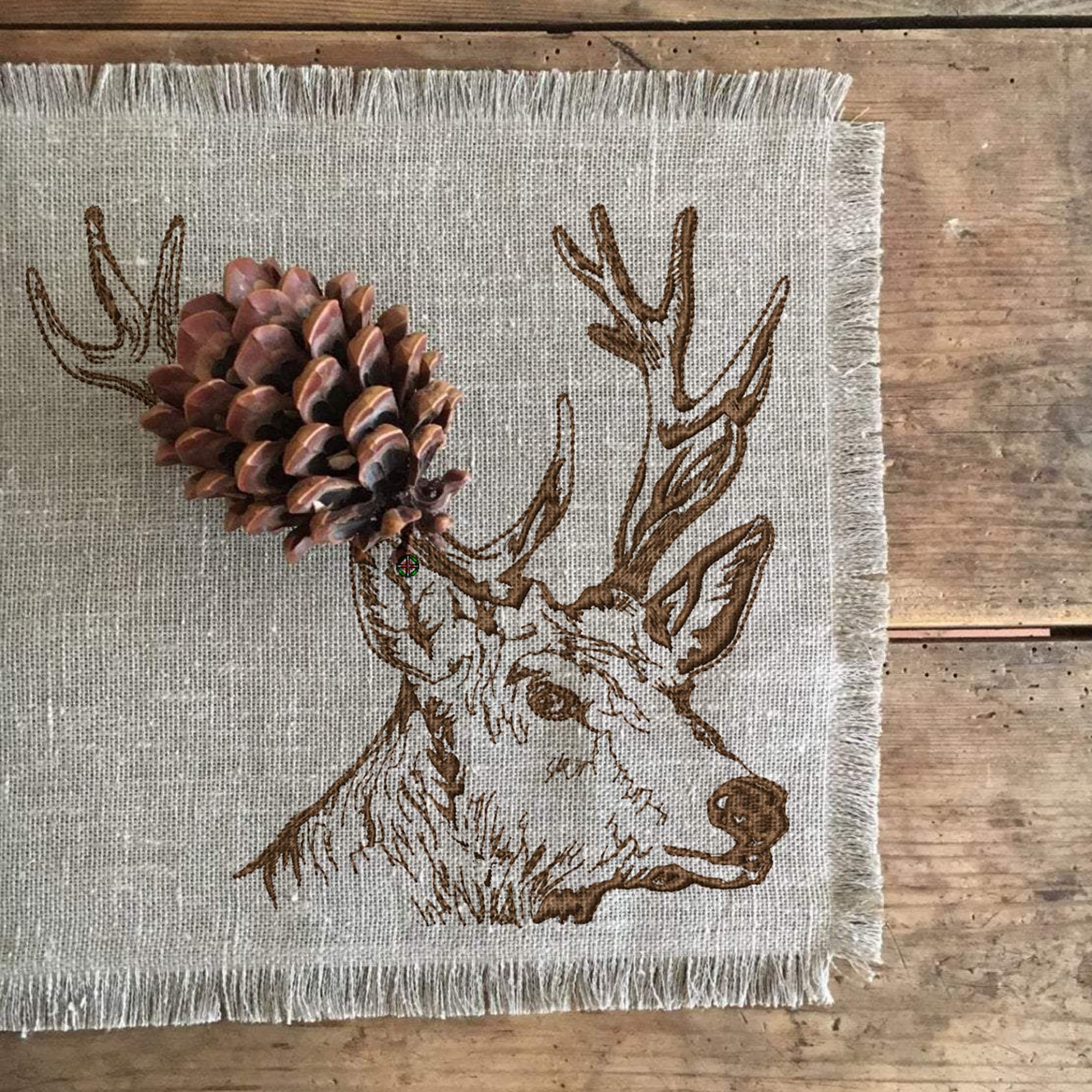 Deer Stag Machine Embroidery Design, Floral Farm Animal Instant Download embroidered on a napkin