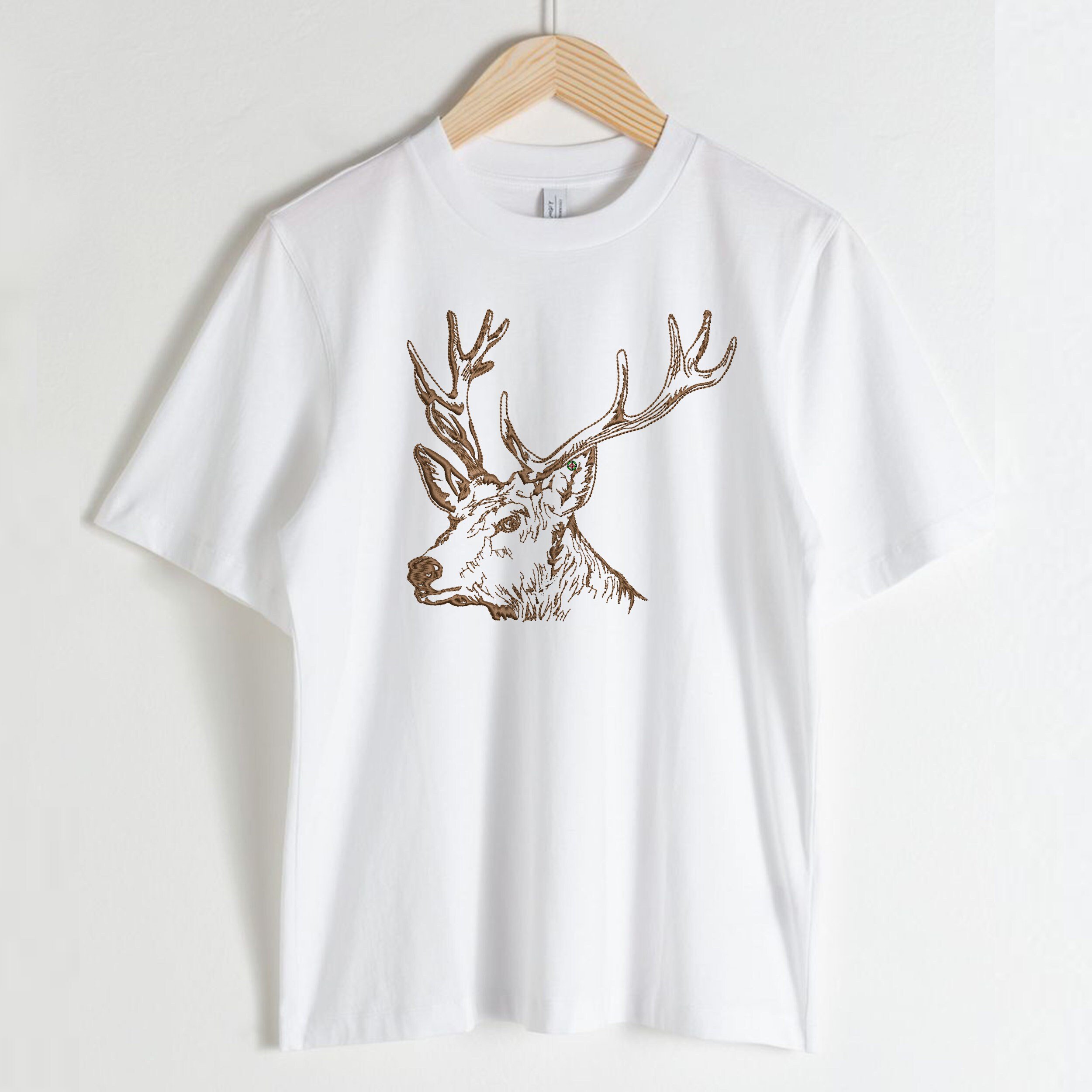 Deer Stag Machine Embroidery Design, Floral Farm Animal Instant Download embroidered on a t-shirt