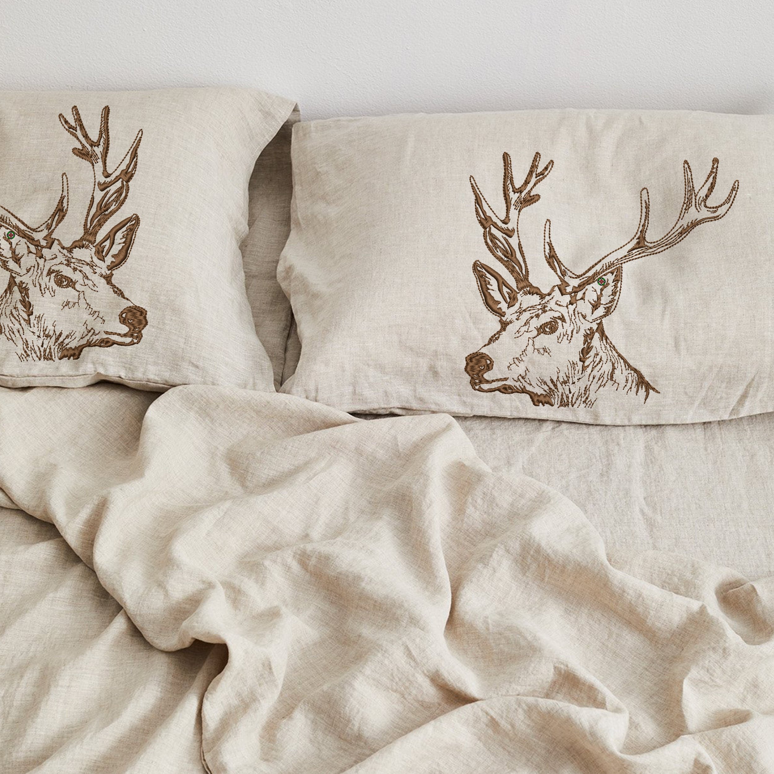 Deer Stag Machine Embroidery Design, Floral Farm Animal Instant Download embroidered on a pillow set
