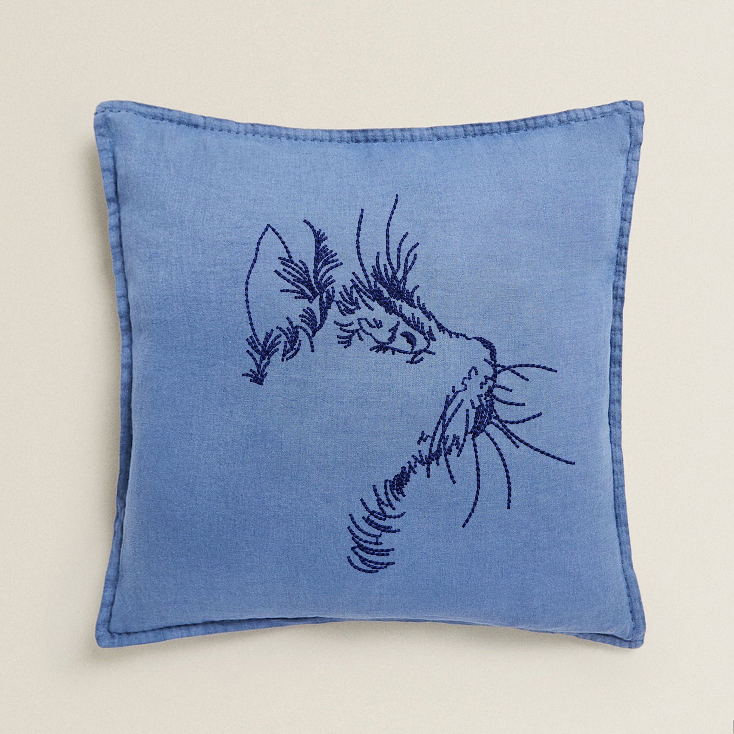 Cat Machine Embroidery Design embroidered on a pillow