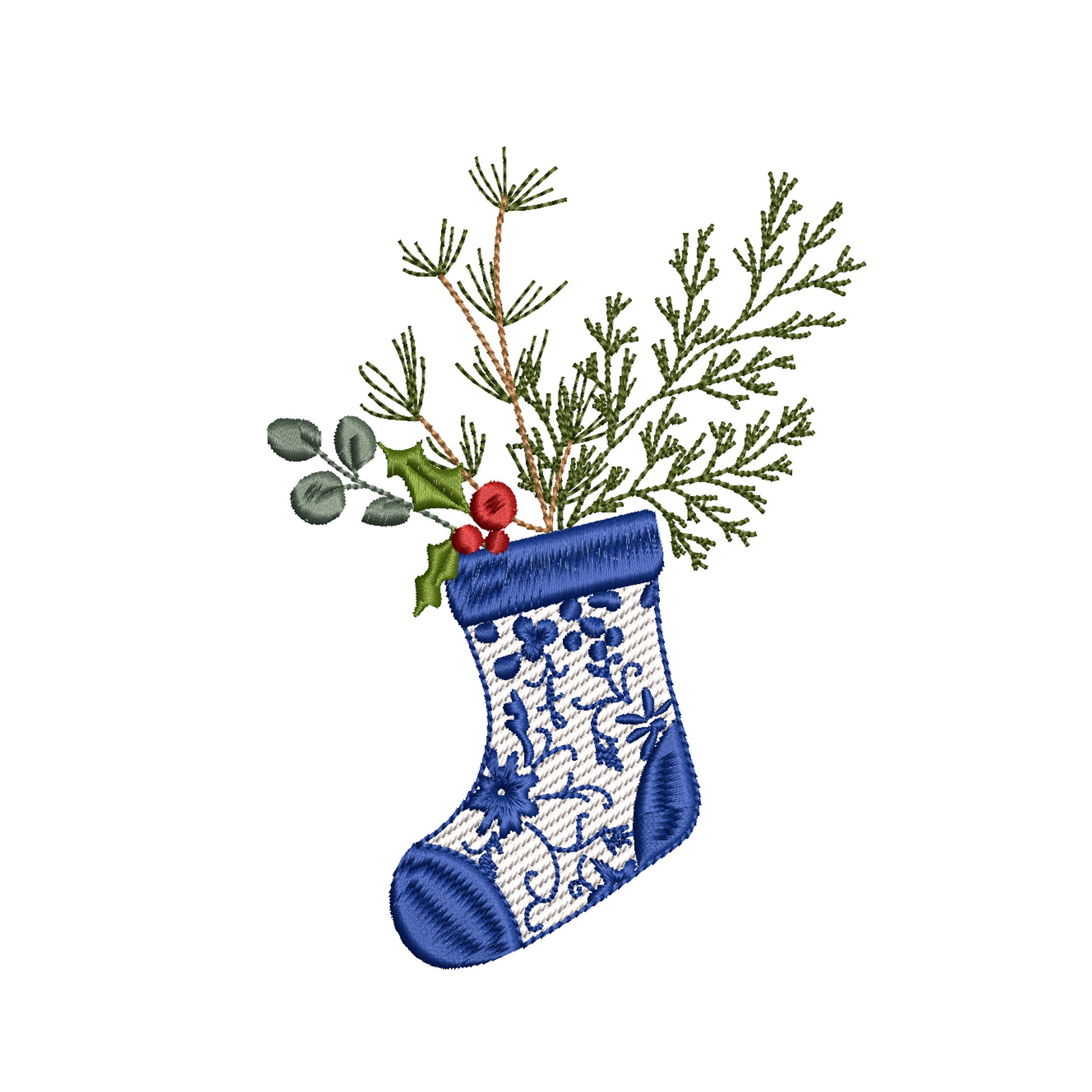 Chinoiserie Christmas Tree Stocking Machine Embroidery Design