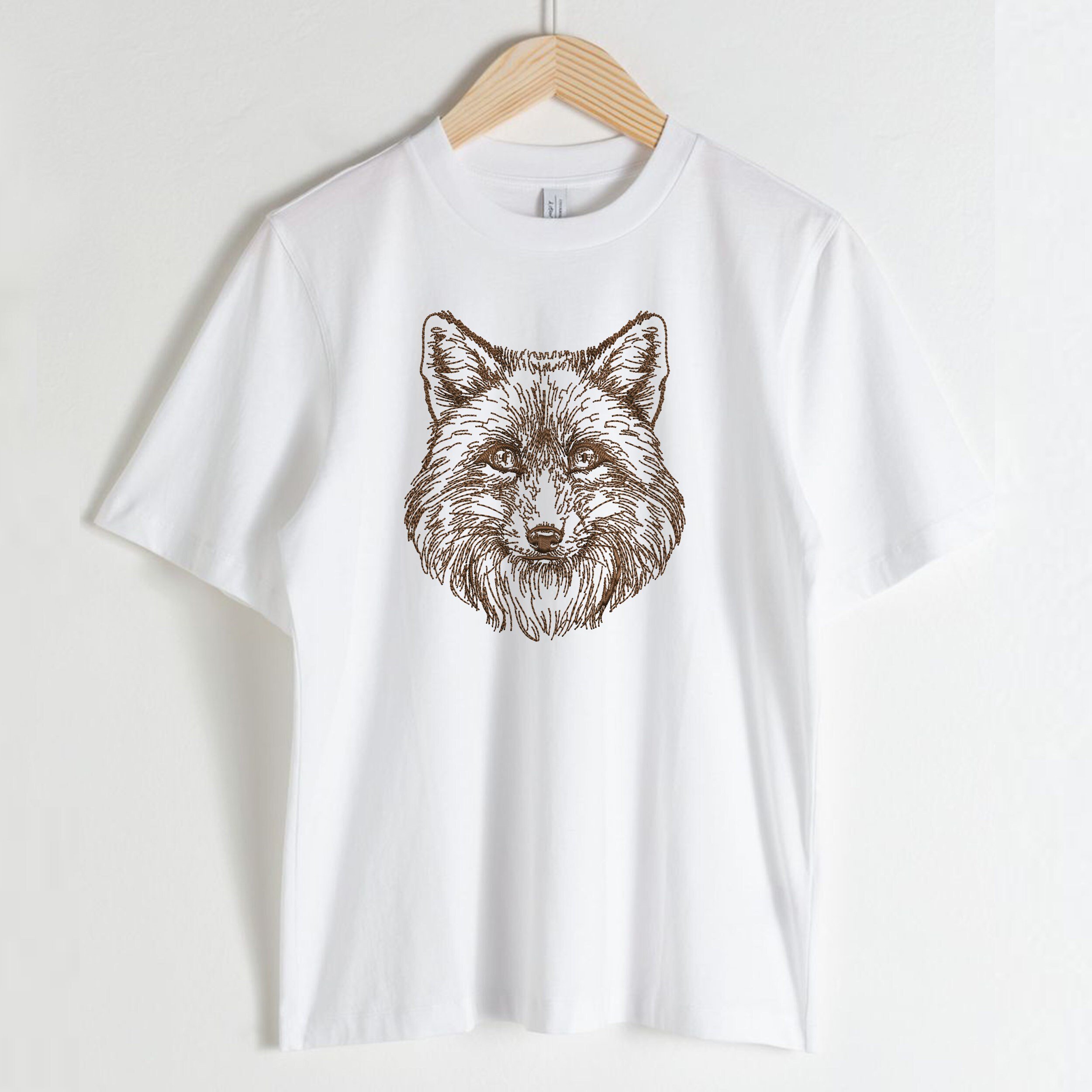 Forest Fox for Machine Embroidery embroidered on a t-shirt