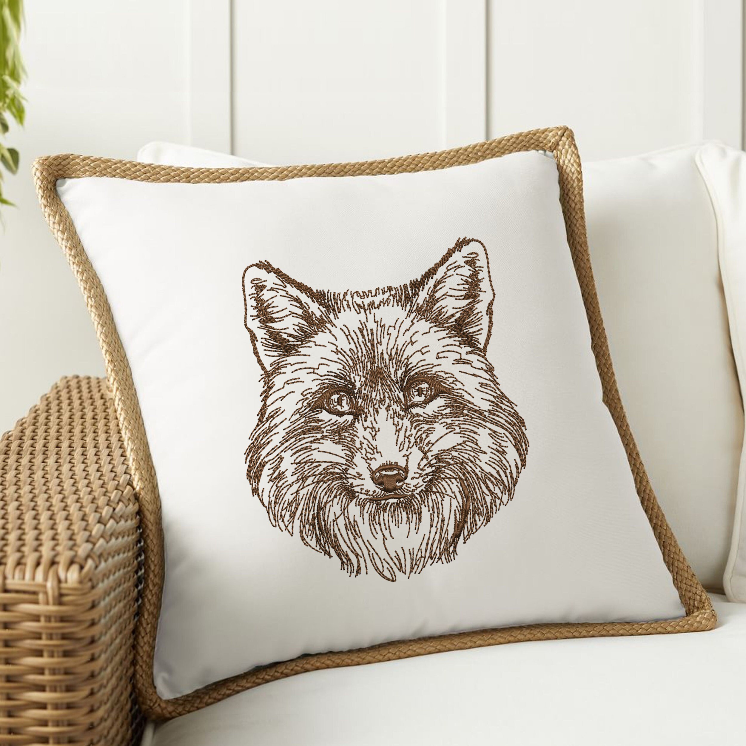 Forest Fox for Machine Embroidery embroidered on a pillow