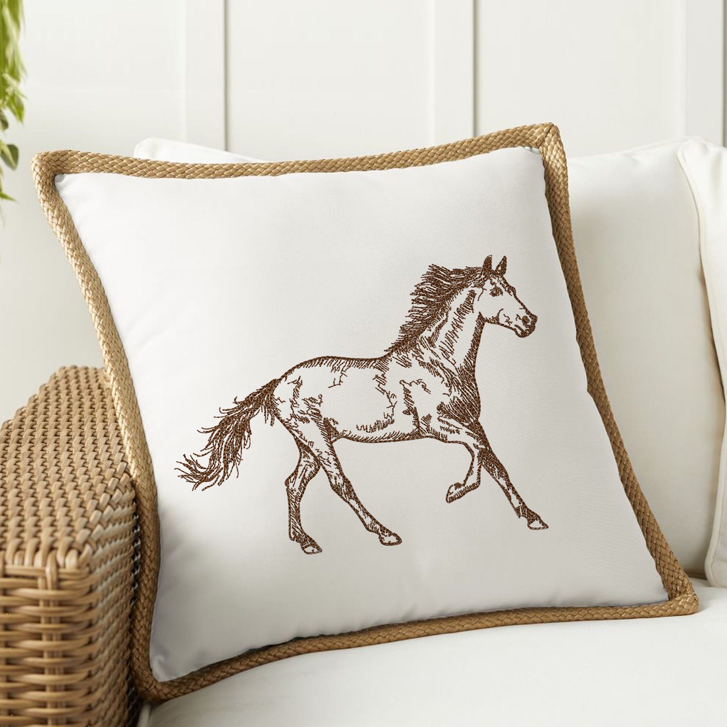 Horse Machine Embroidery Design embroidered on a pillow