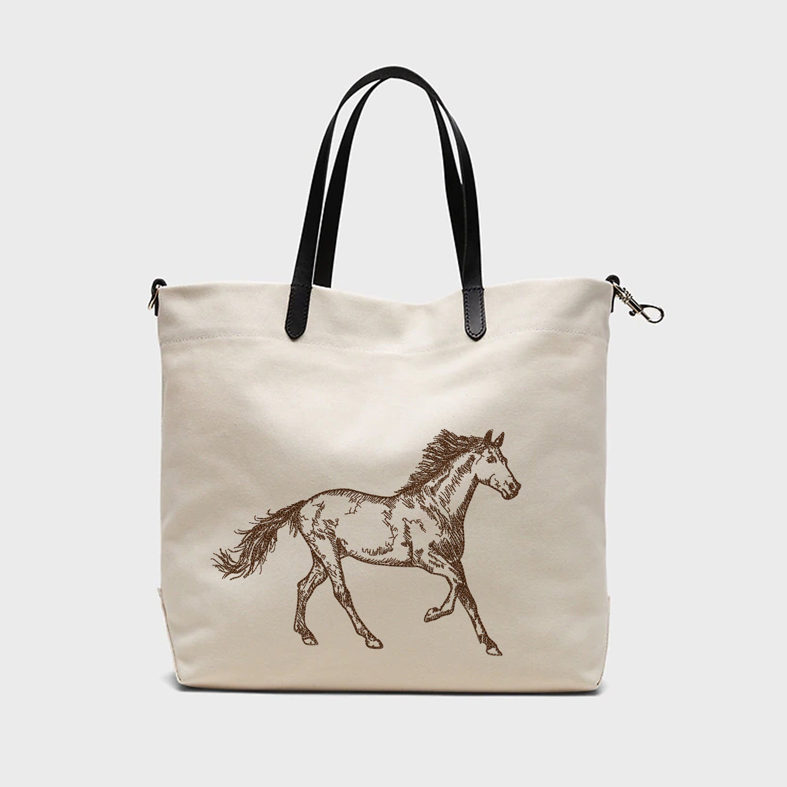 Running Horse Machine Embroidery Design embroidered on a handbag
