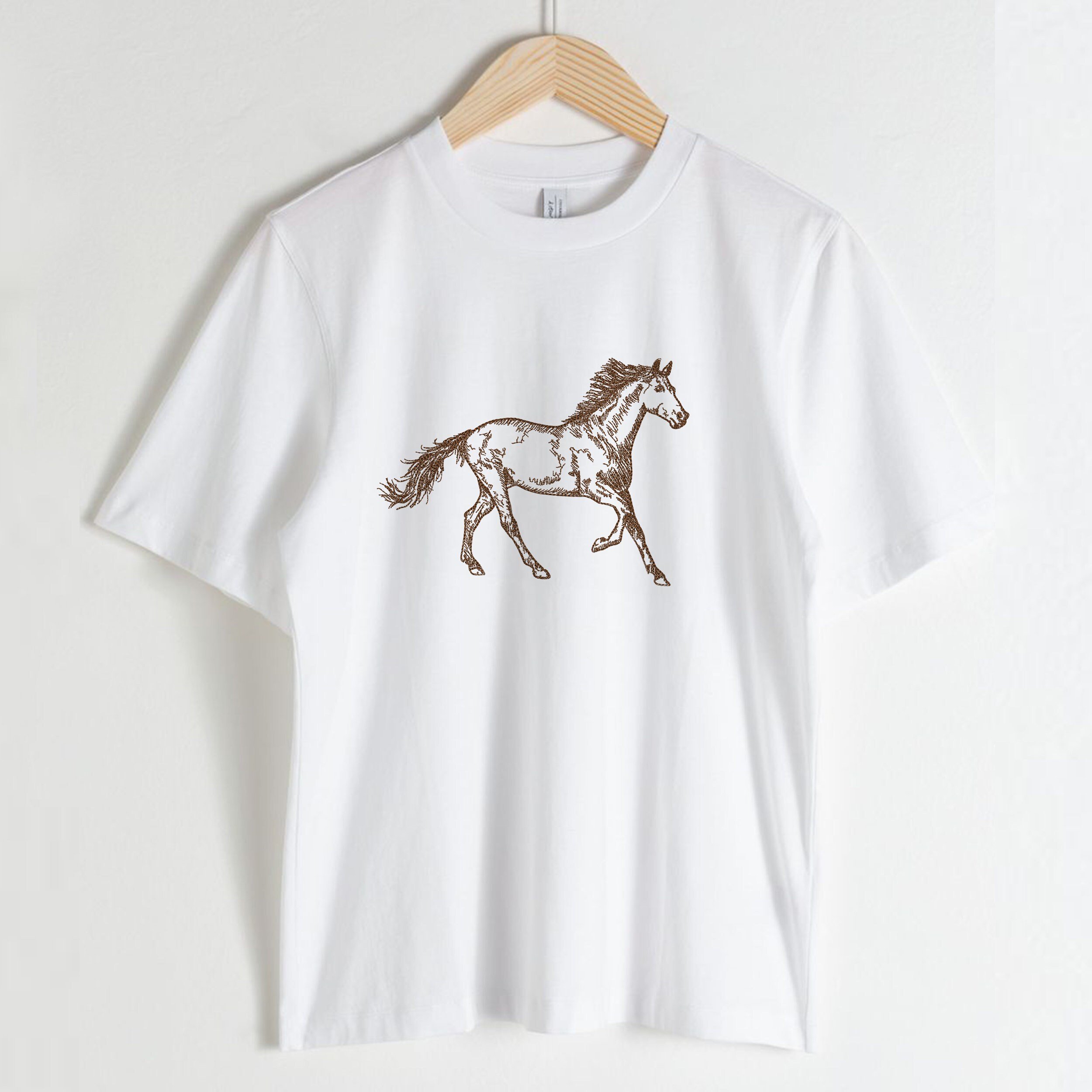 Horse Machine Embroidery Design embroidered on a t-shirt
