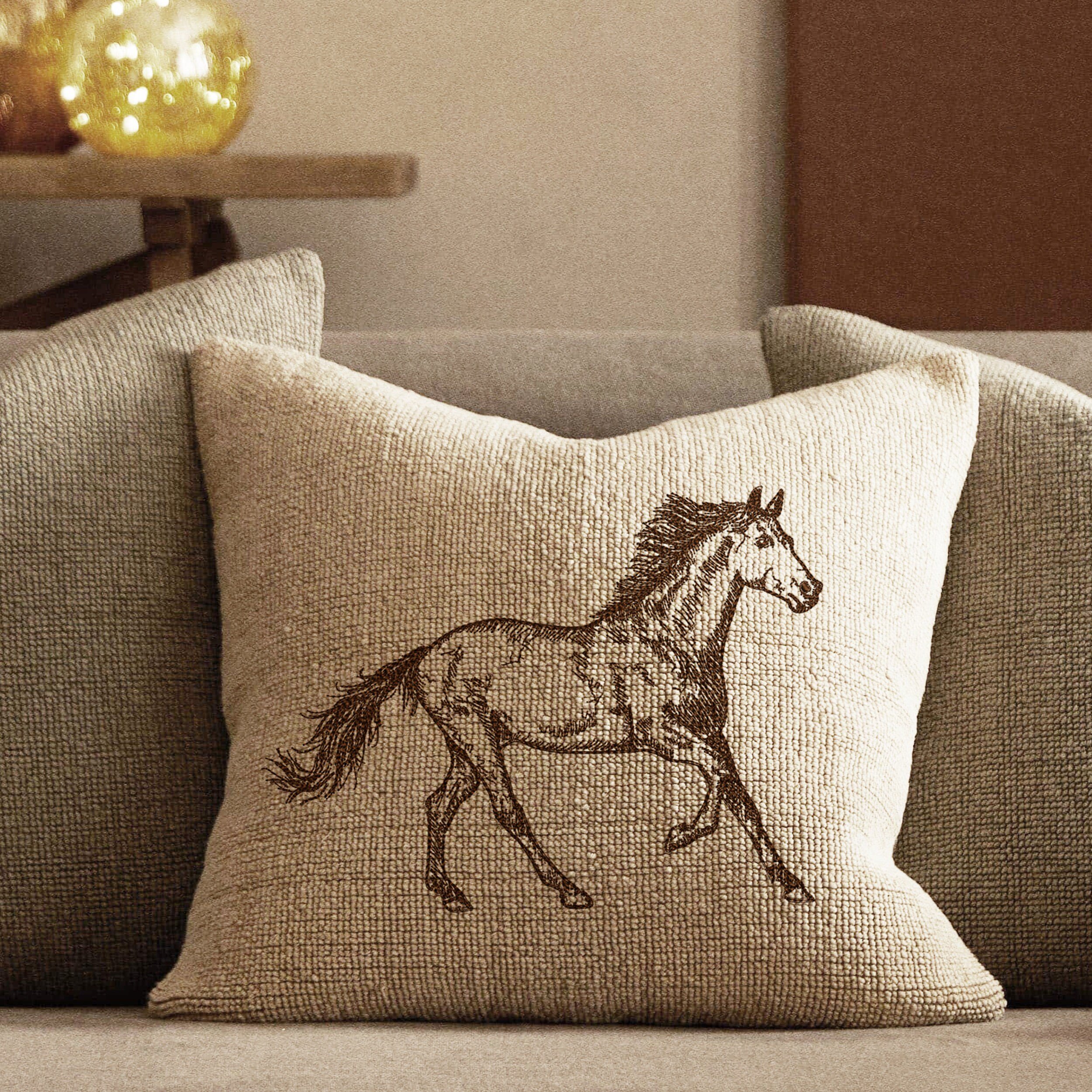 Horse Machine Embroidery Design embroidered on a western pillow