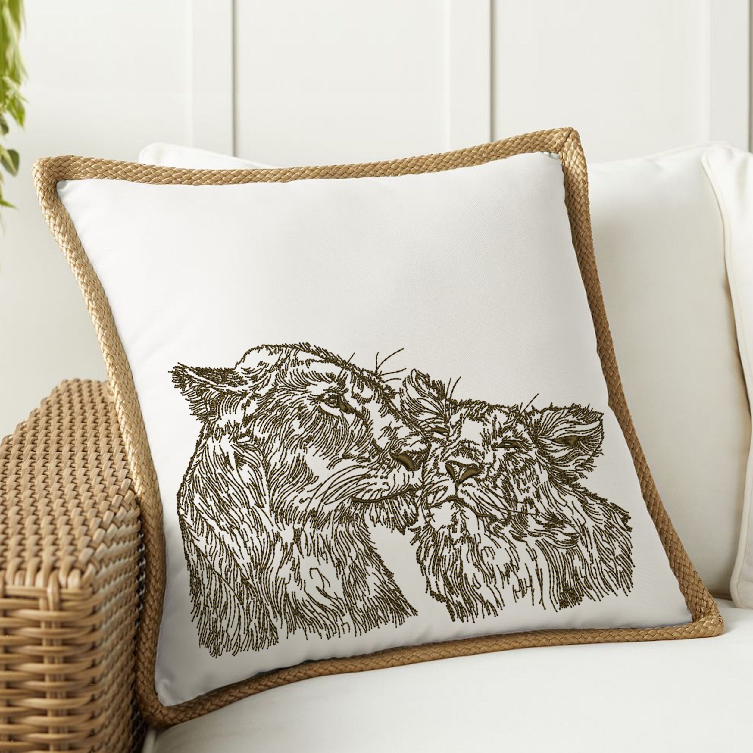 Tigers Machine Embroidery Design, Safari Wild Tiger Animal Instant Download Zip embroidered on a pillow