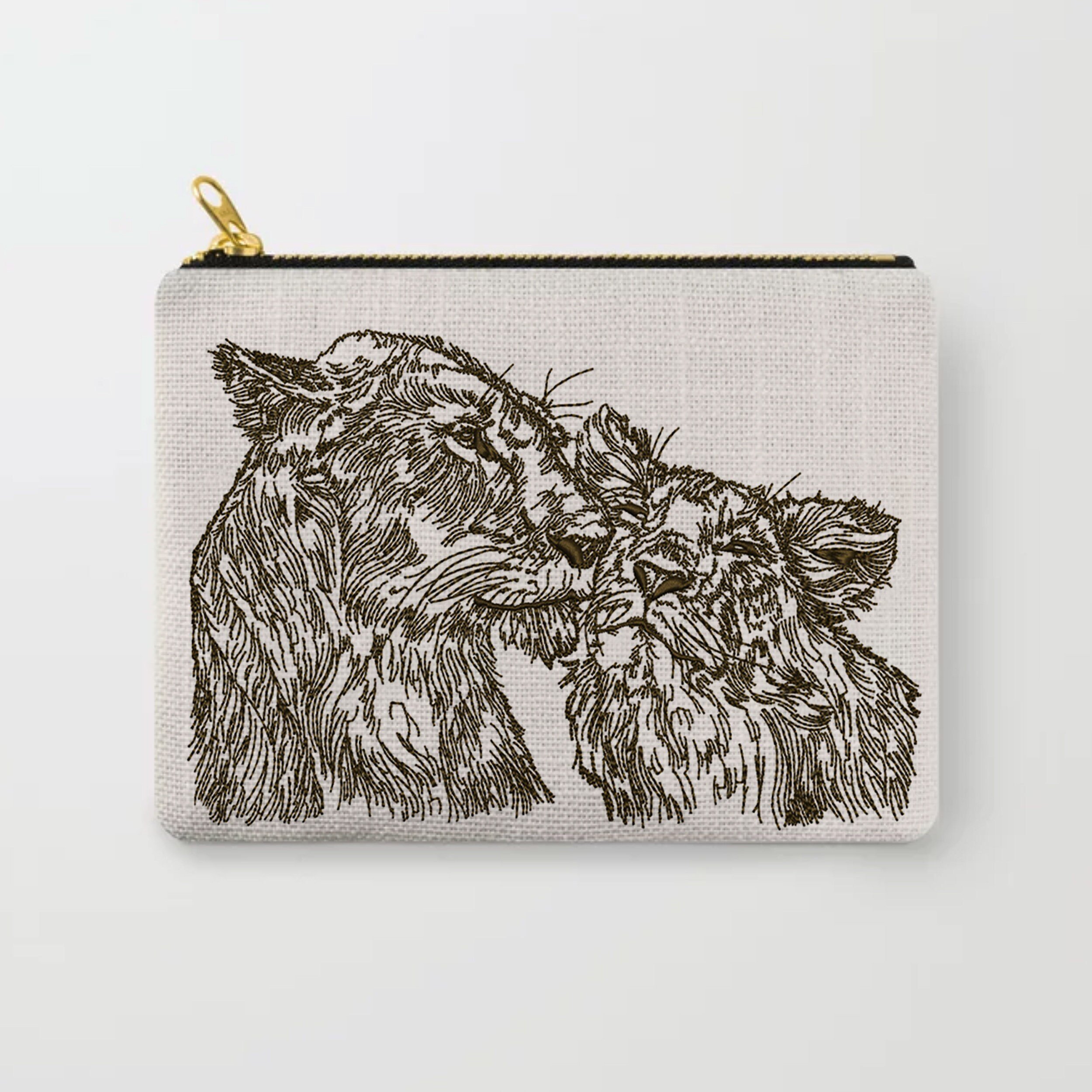 Tigers Machine Embroidery Design, Safari Wild Tiger Animal Instant Download Zip embroidered on a pouch