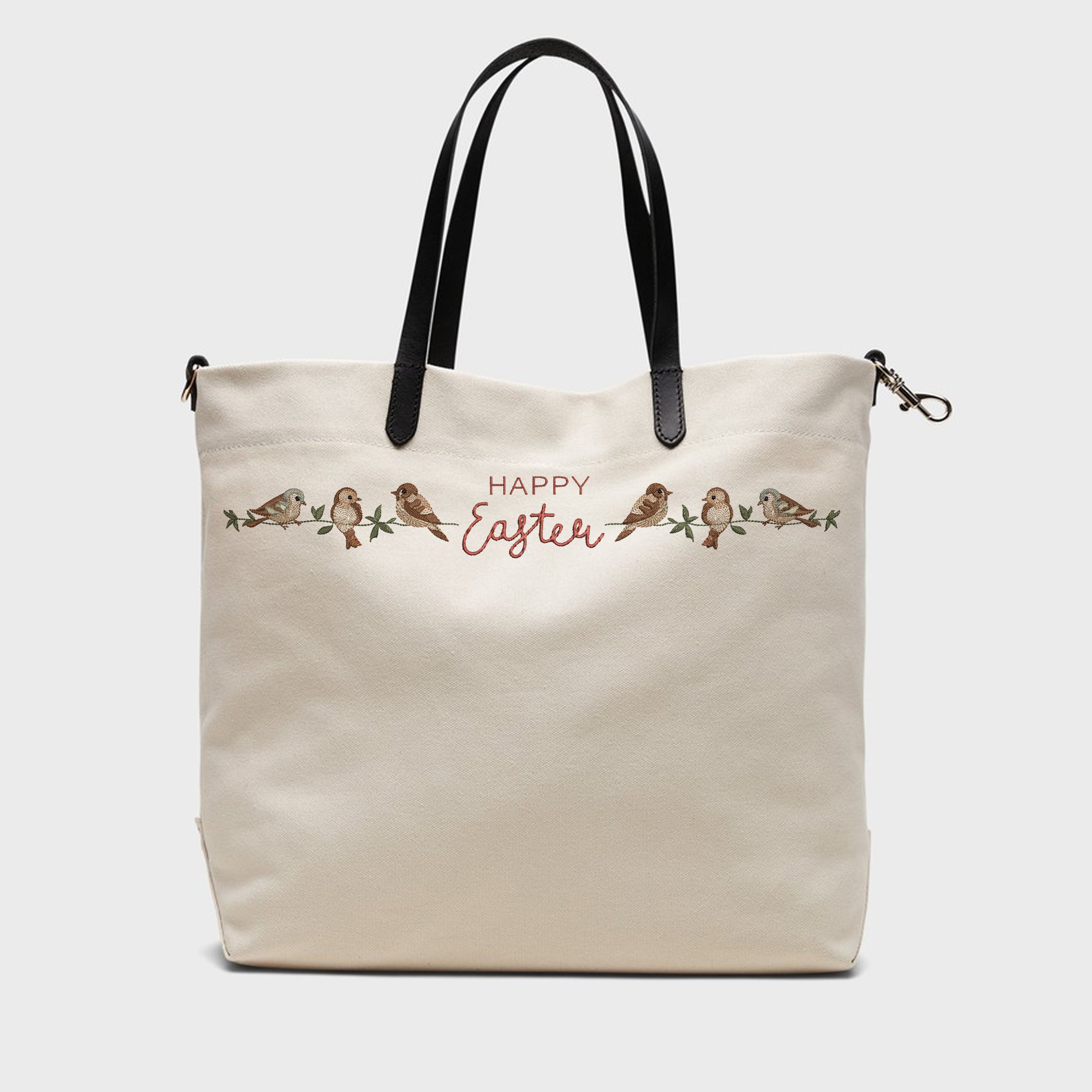 Easter Spring Bird Machine Embroidery Design Bundle embroidered on a handbag