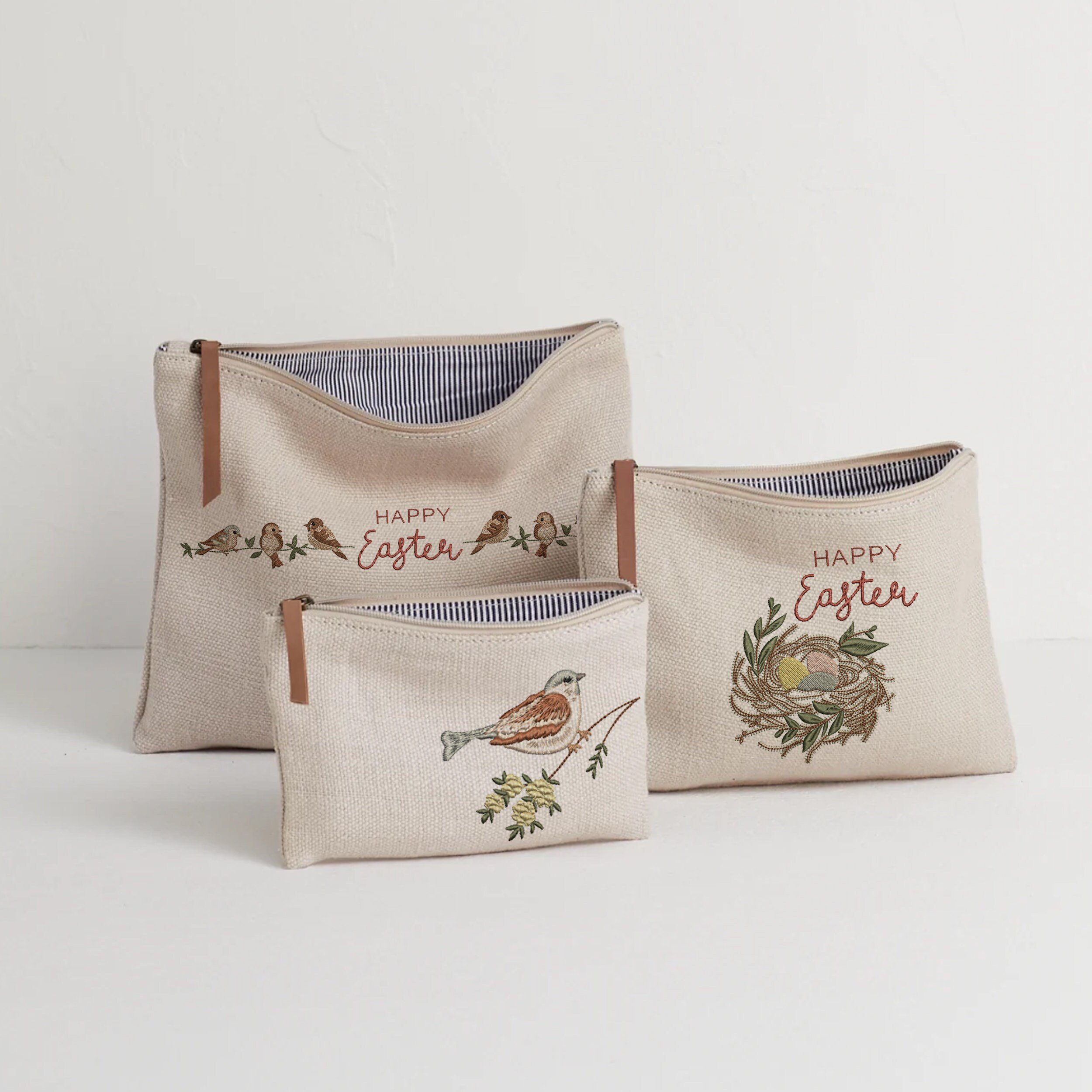 Easter Spring Bird Machine Embroidery Design Bundle embroidered on a pouch