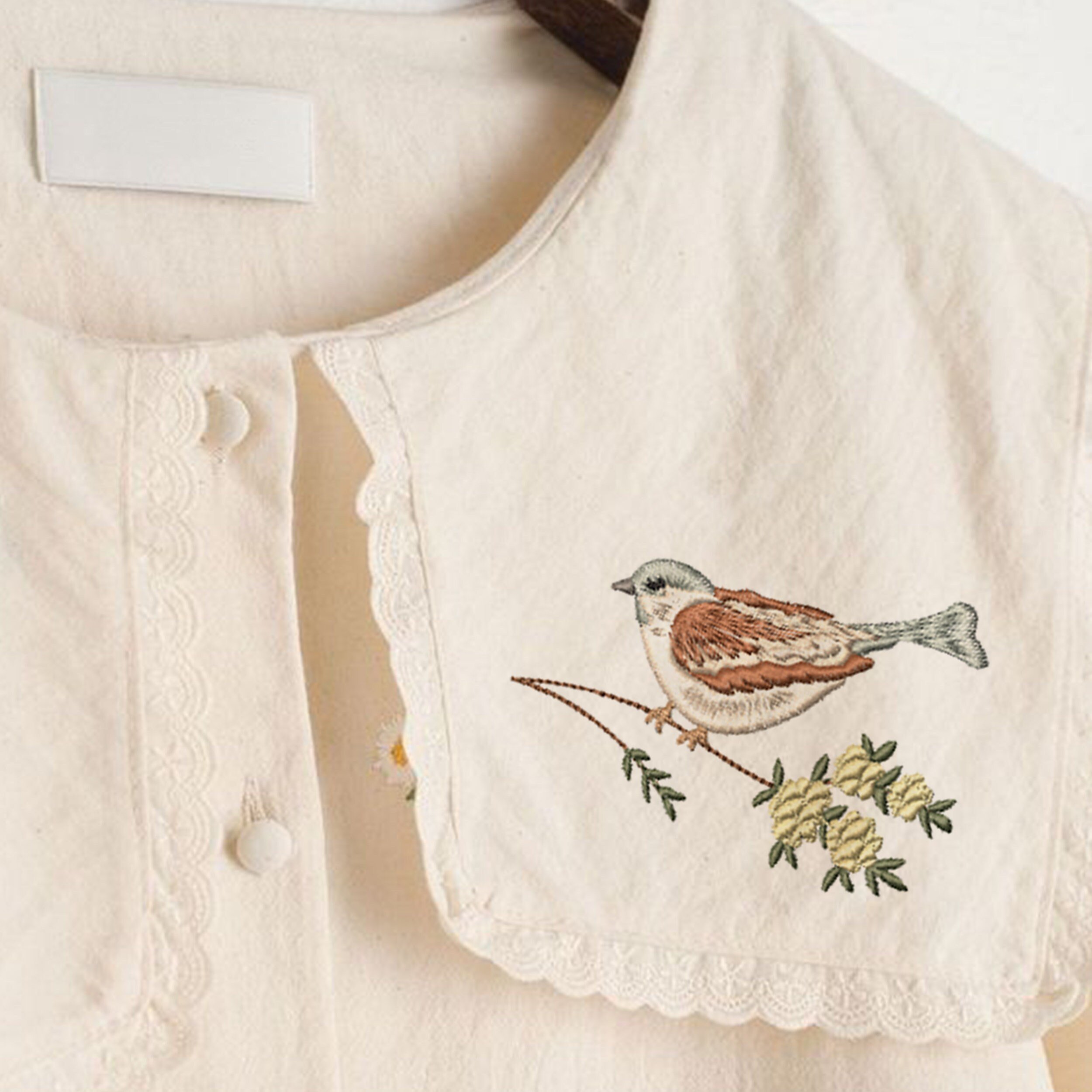 Easter Spring Bird Machine Embroidery Design Bundle embroidered on a blouse collar