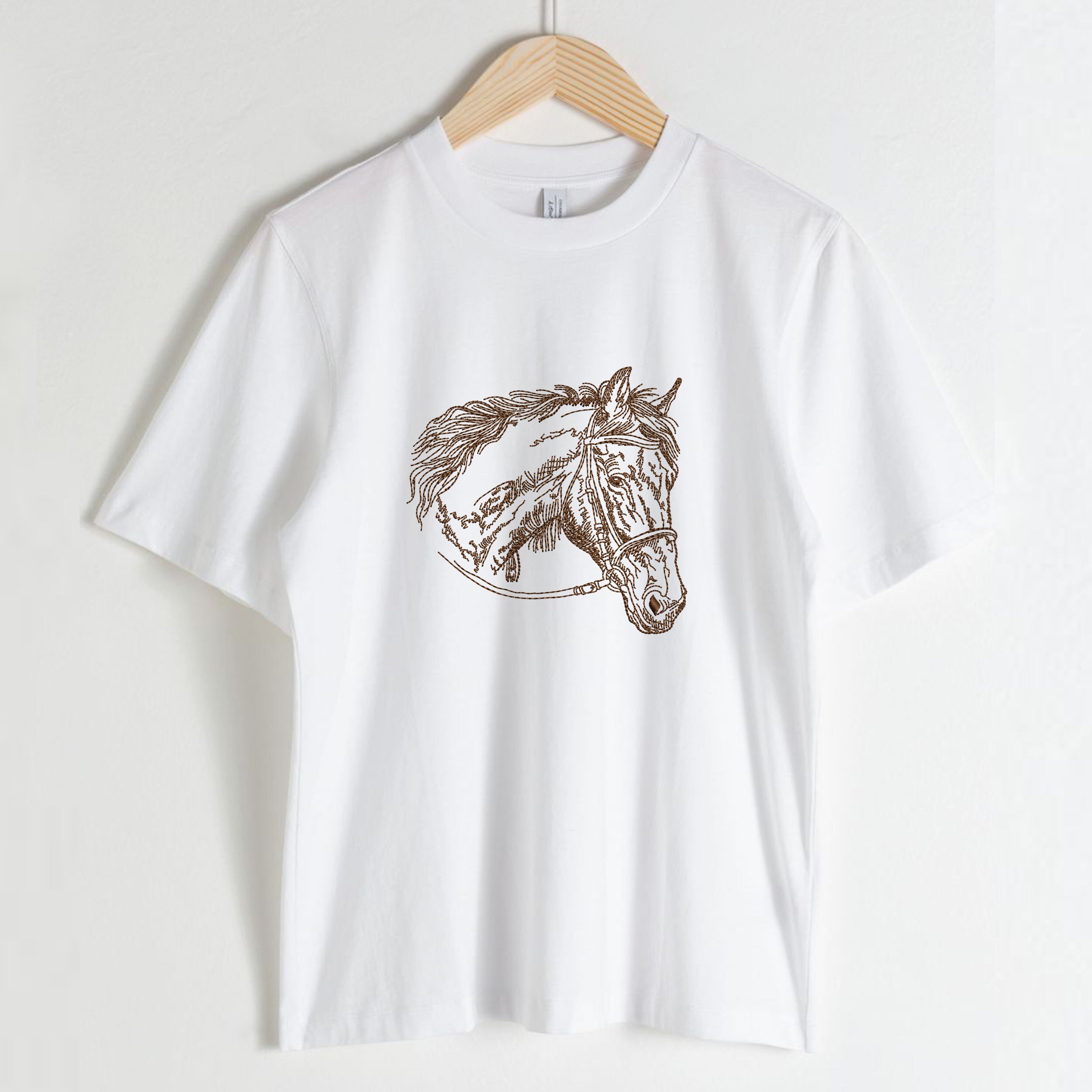 Horse Head Machine Embroidery Design embroidered on a t-shirt
