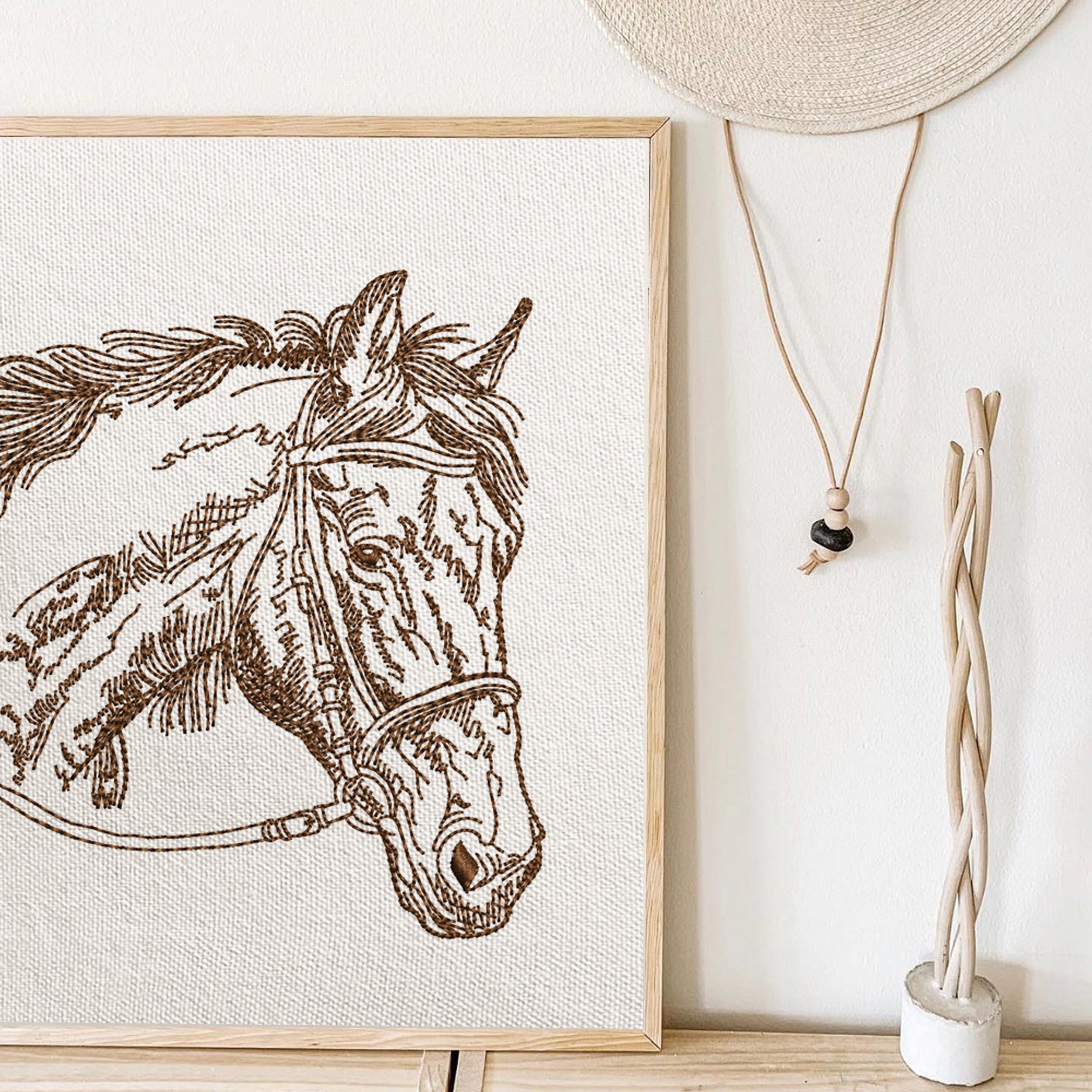 Horse Head Machine Embroidery Design embroidered on a canvas