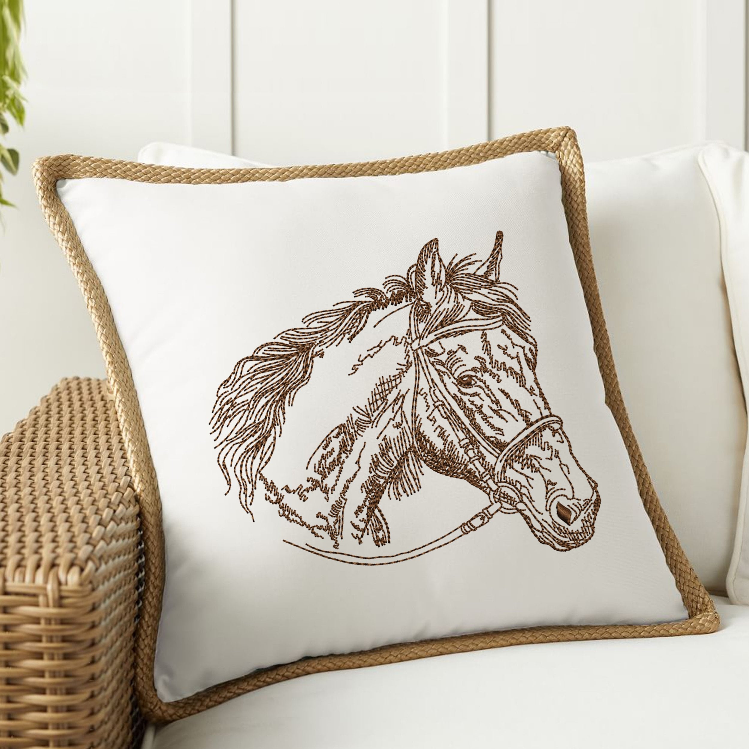 Horse Head Machine Embroidery Design embroidered on a pillow