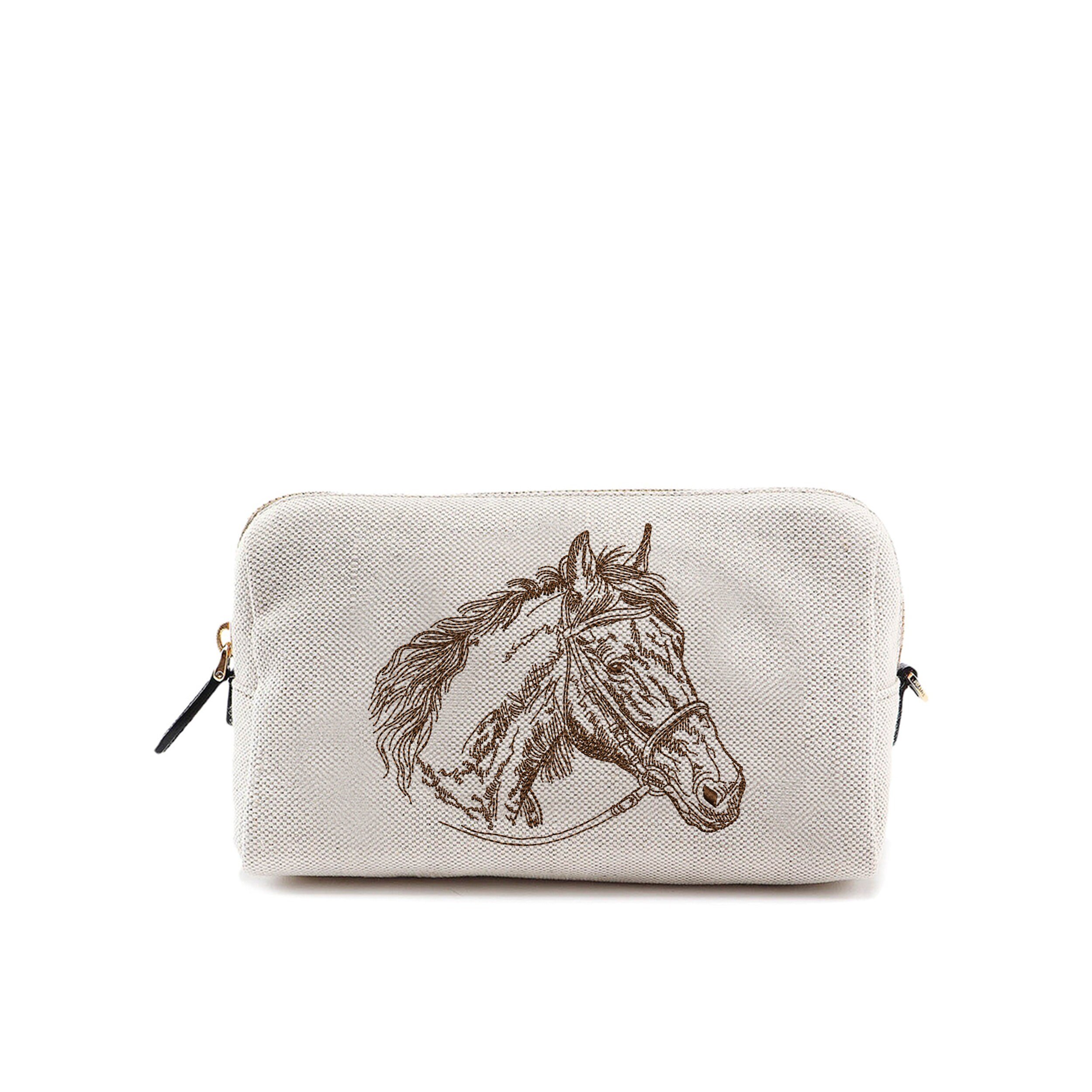 Horse Head Machine Embroidery Design embroidered on a pouch