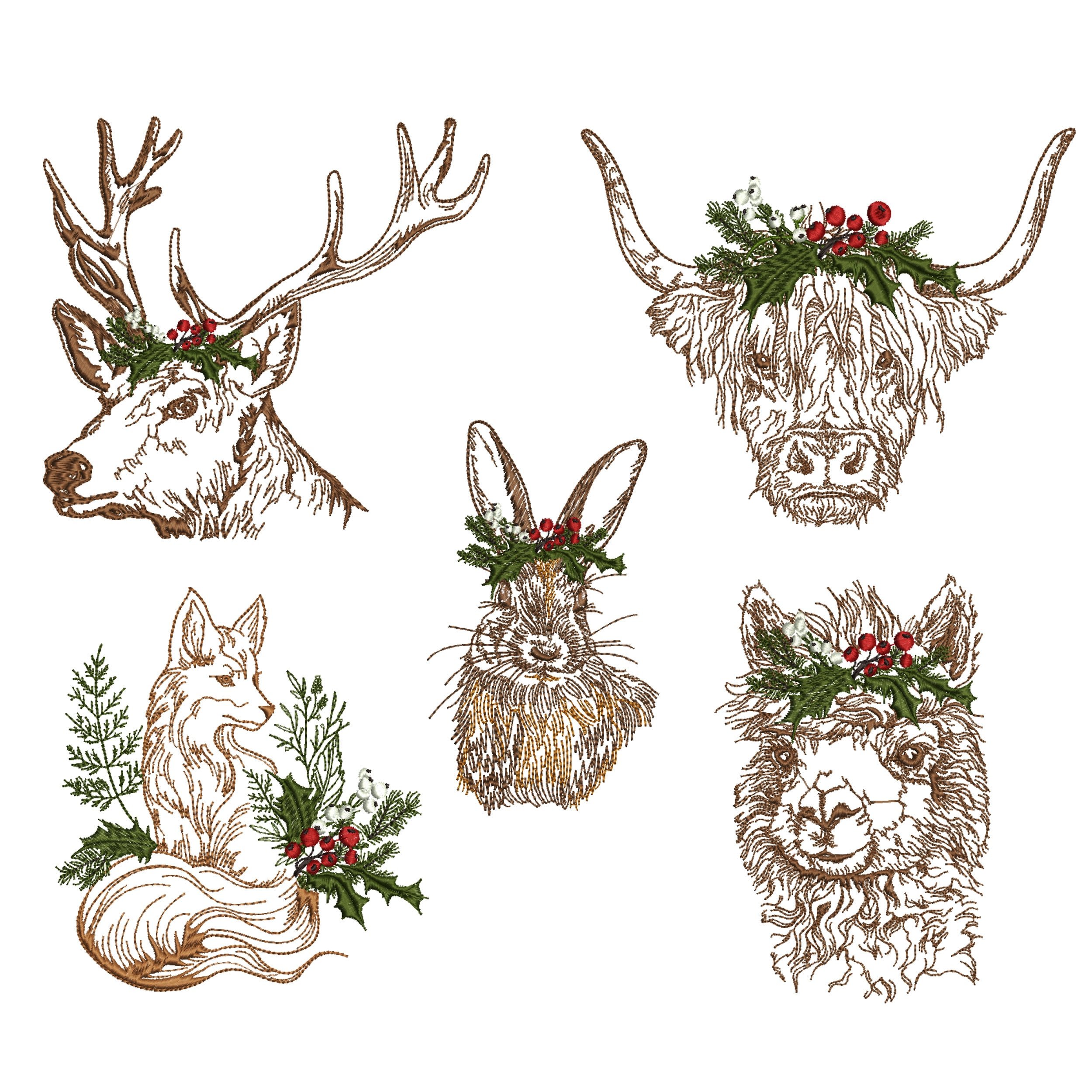 Scottish Highland Cow Llama Deer Fox Rabbit Instant Download Zip Machine Embroidery Design