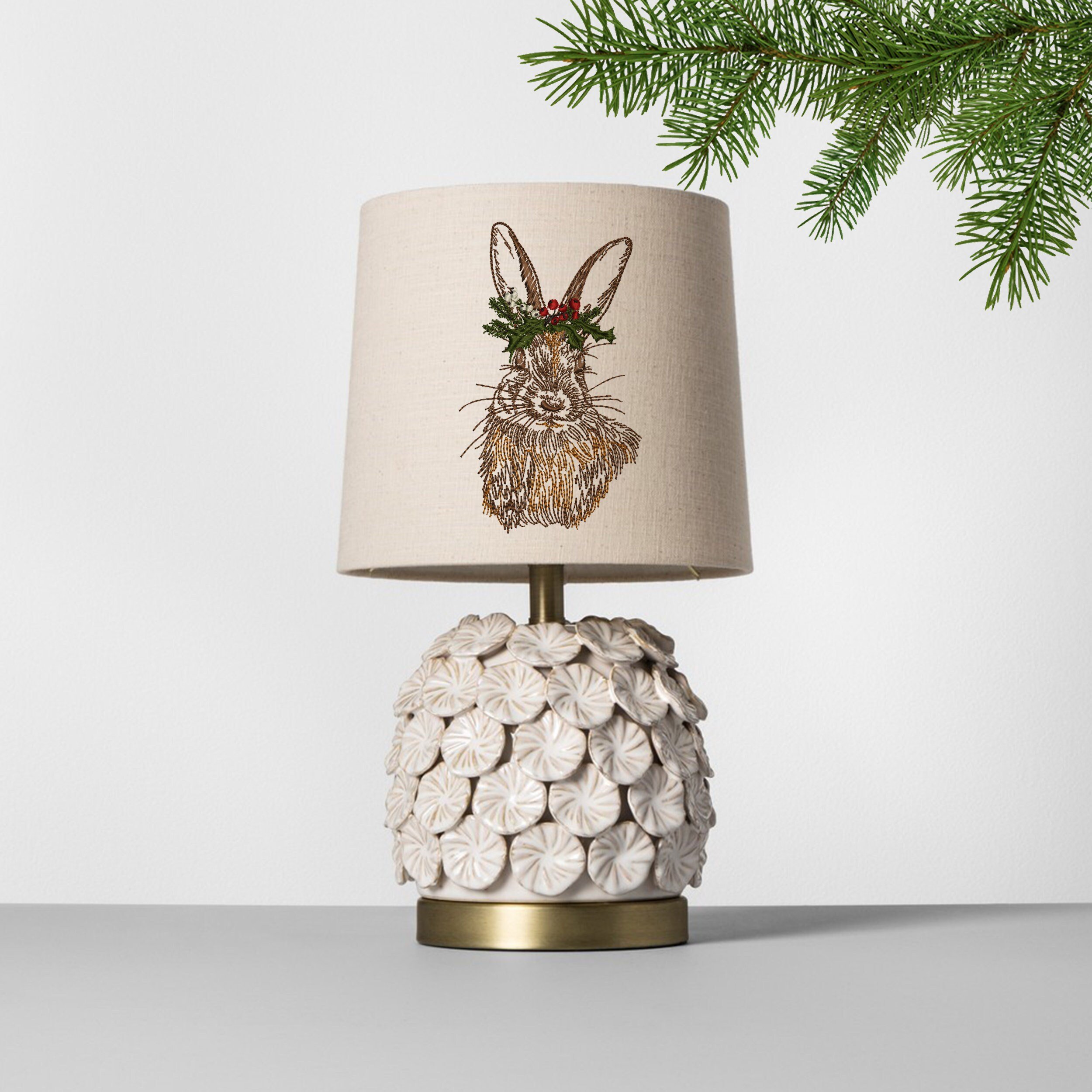 Christmas Rabbit Machine Embroidery Design embroidered on a lamp shade