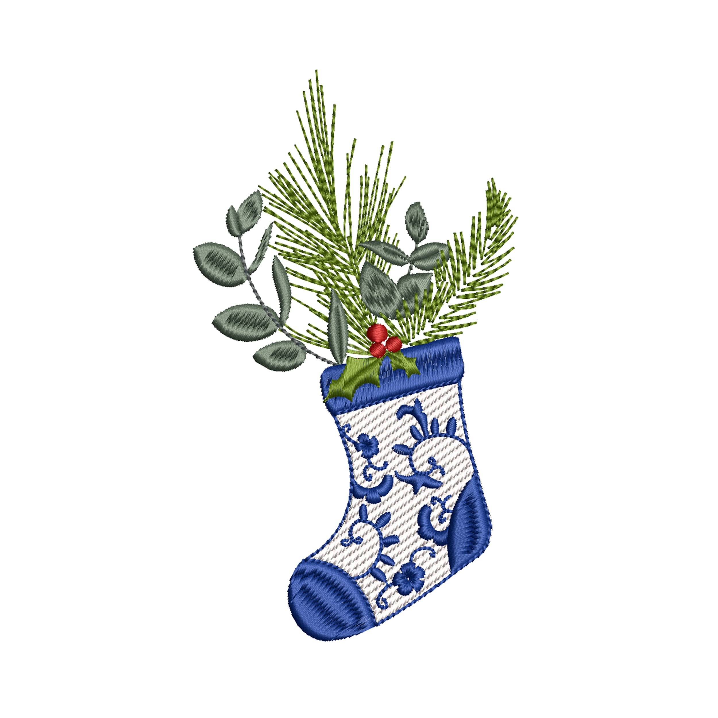 Chinoiserie Christmas Tree Stocking No. 2 Machine Embroidery Design, Winter Holiday Border Bow Instant Download Zip