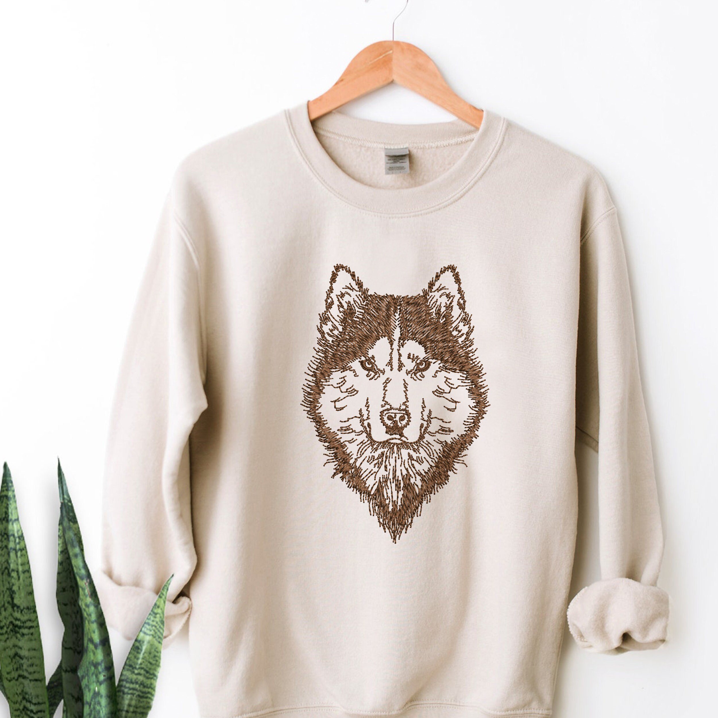 Husky Dog Machine Embroidery Design File Instant Download Zip embroidered on a sweatshirt