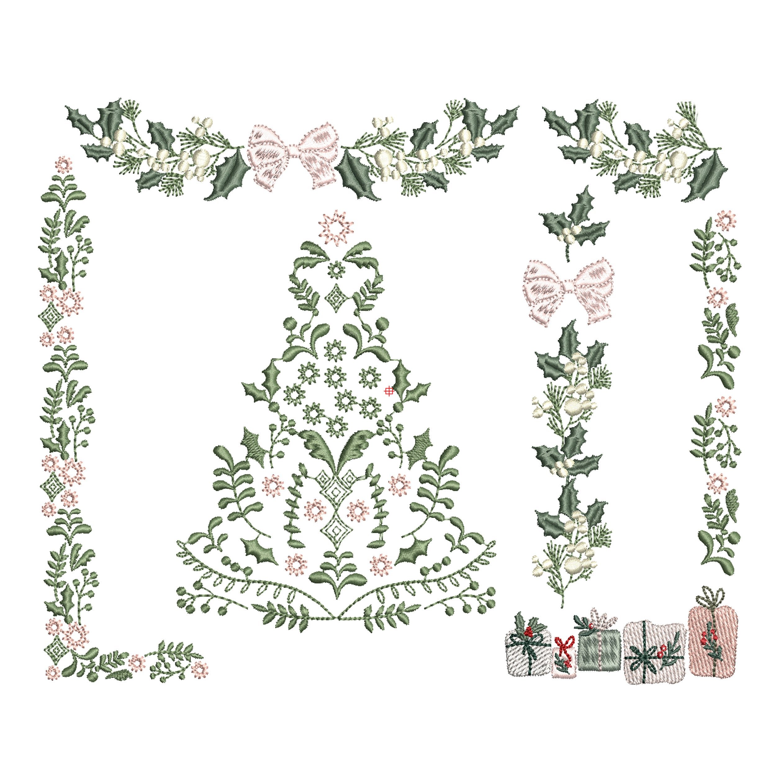 10 Romantic Elements with a Christmas Tree Machine Embroidery Design Digital Instant Download ZIP