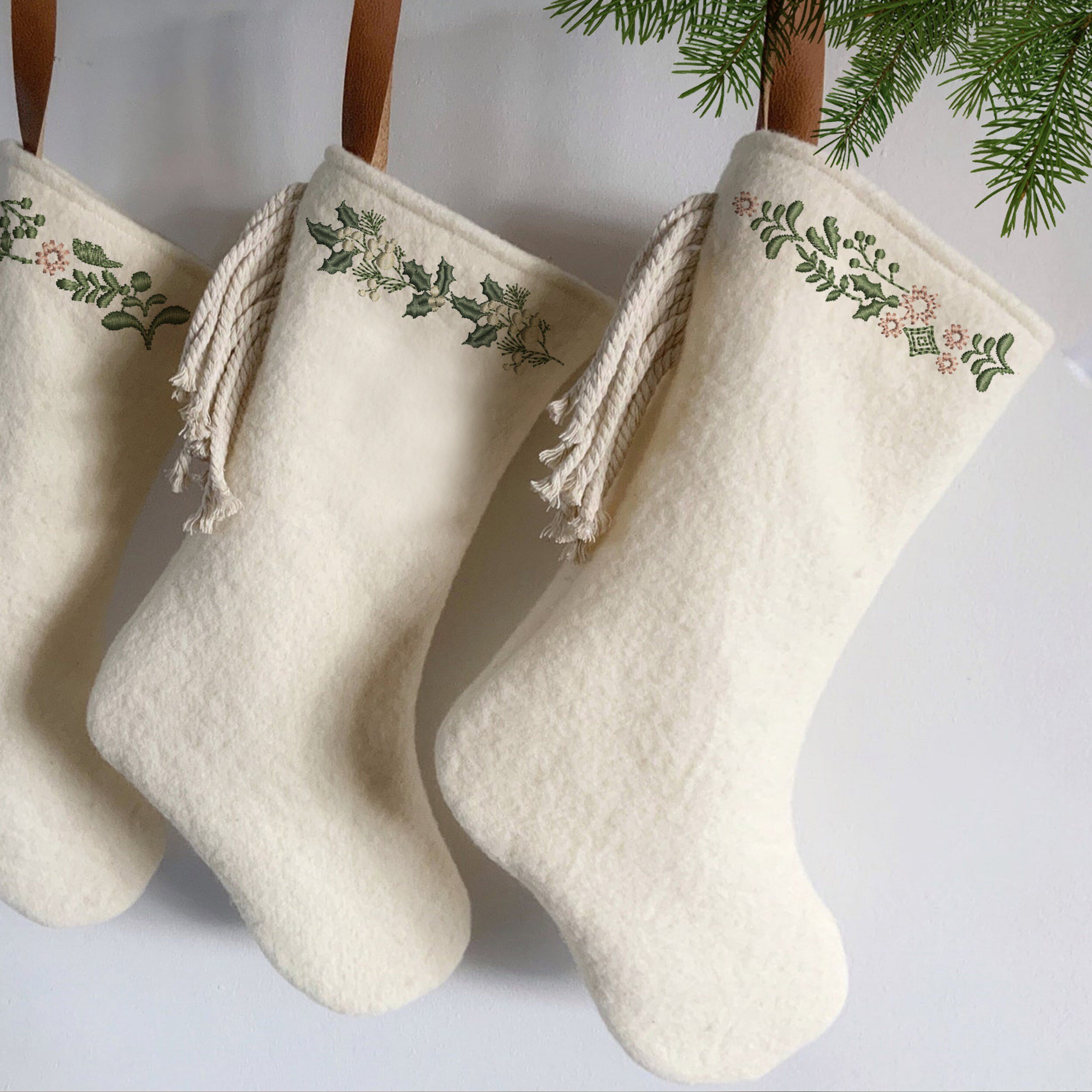 Romantic Christmas Tree Machine Embroidery Design embroidered on stockings