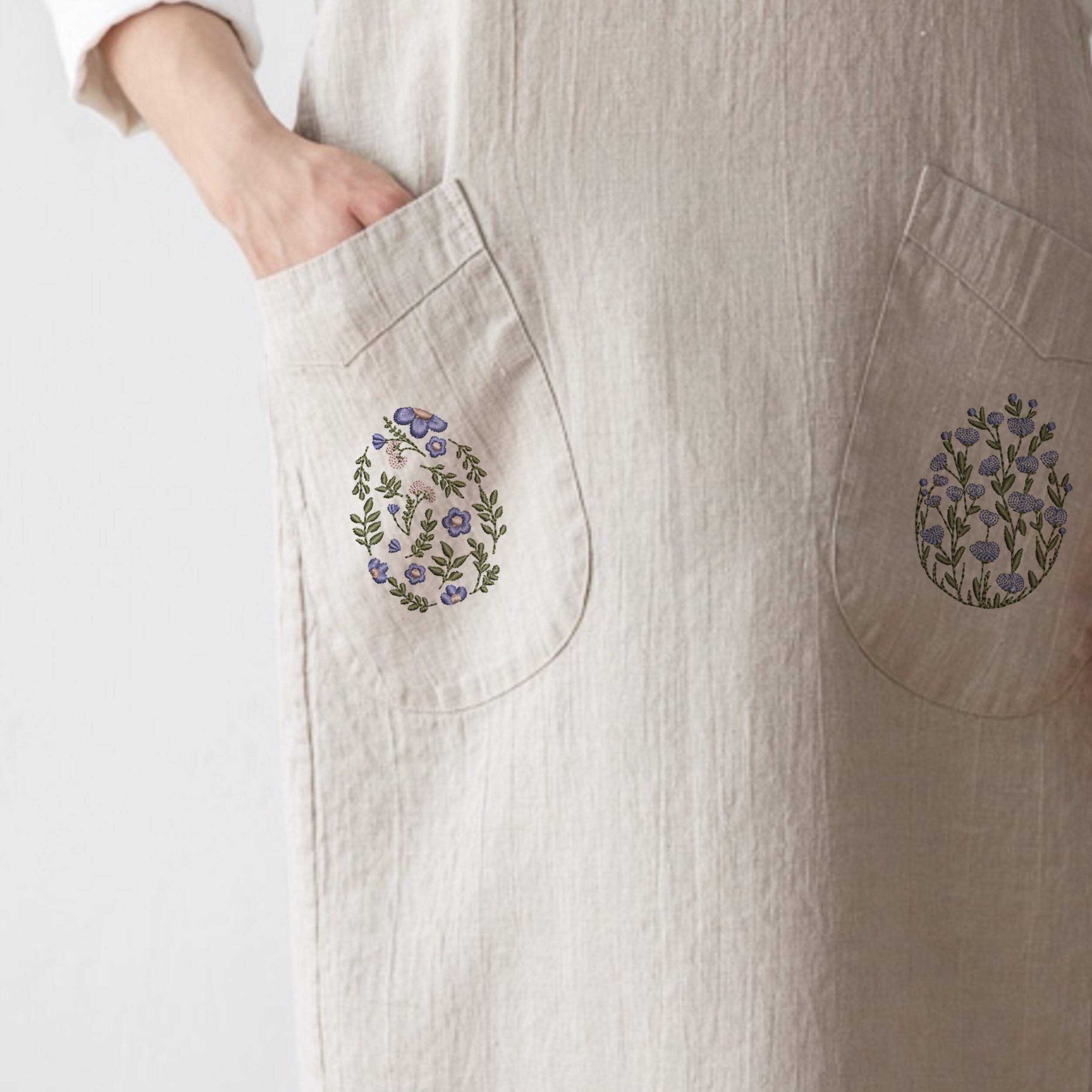 Easter Chinoiserie Egg Set Machine Embroidery Design Pattern embroidered on apron