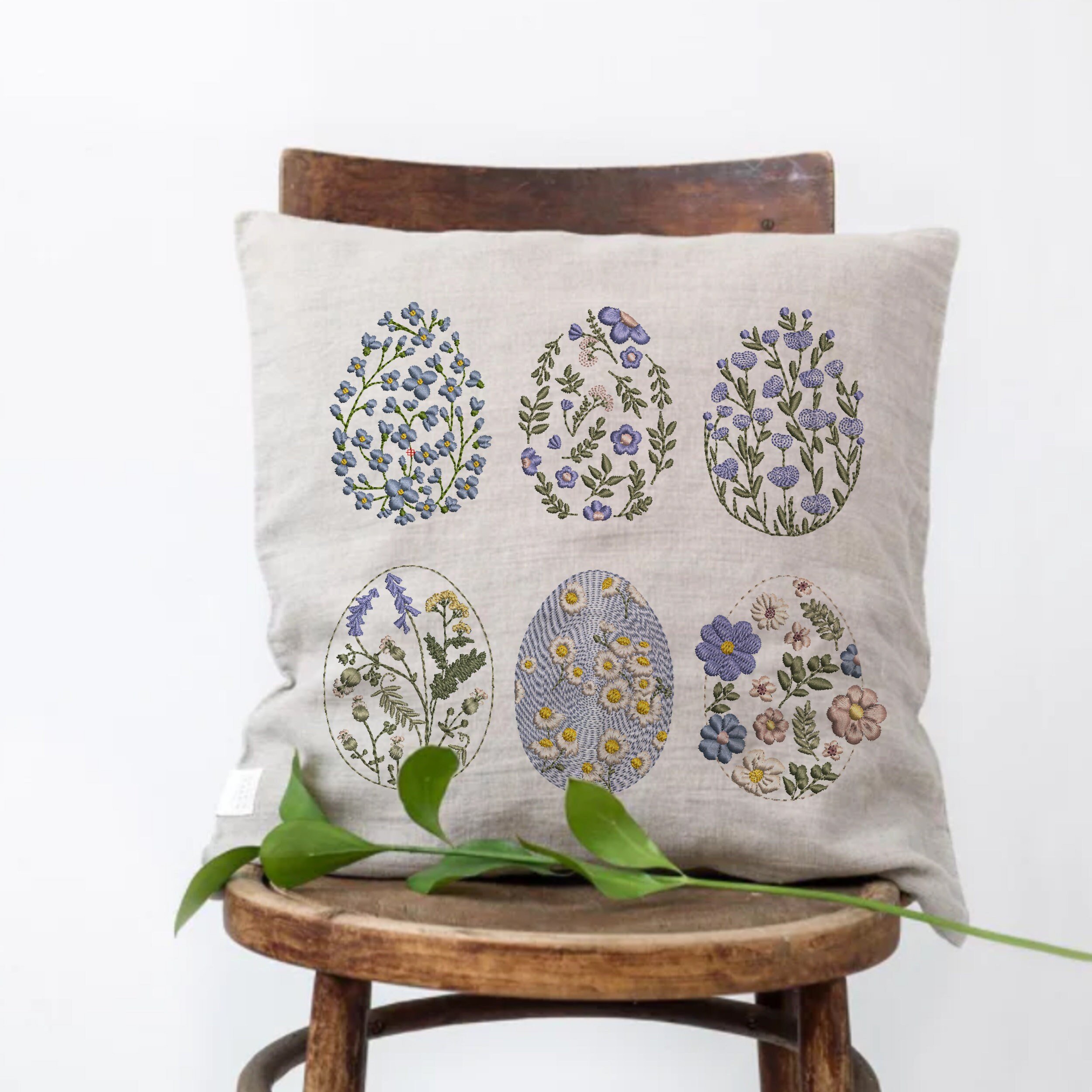 Easter Chinoiserie Egg Set Machine Embroidery Design Pattern embroidered on pillow