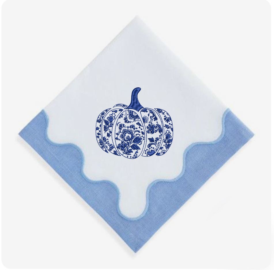 Thanksgiving Chinoiserie Pumpkin Set for Machine Embroidery embroidered on napkin