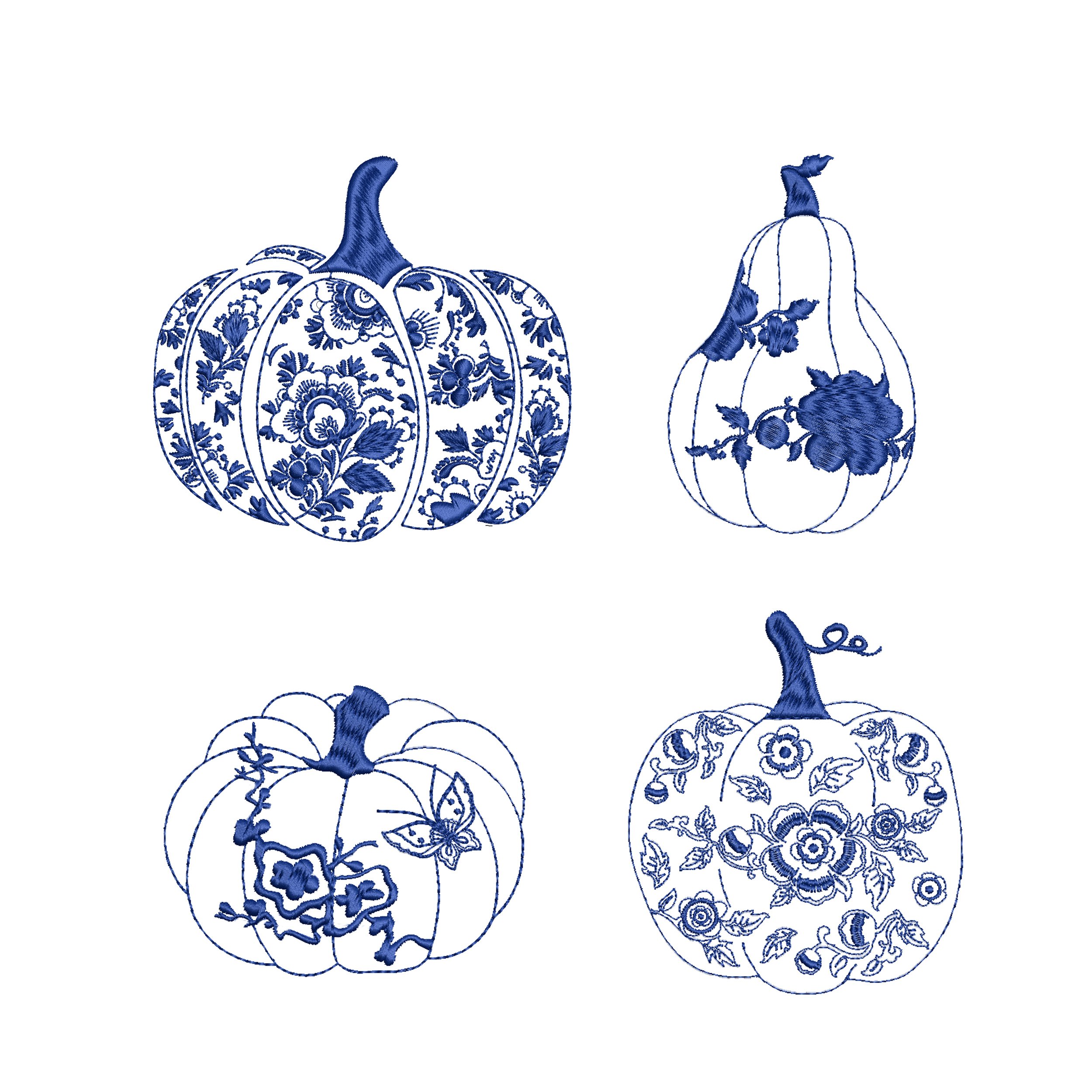 Thanksgiving Chinoiserie Pumpkin Set for Machine Embroidery