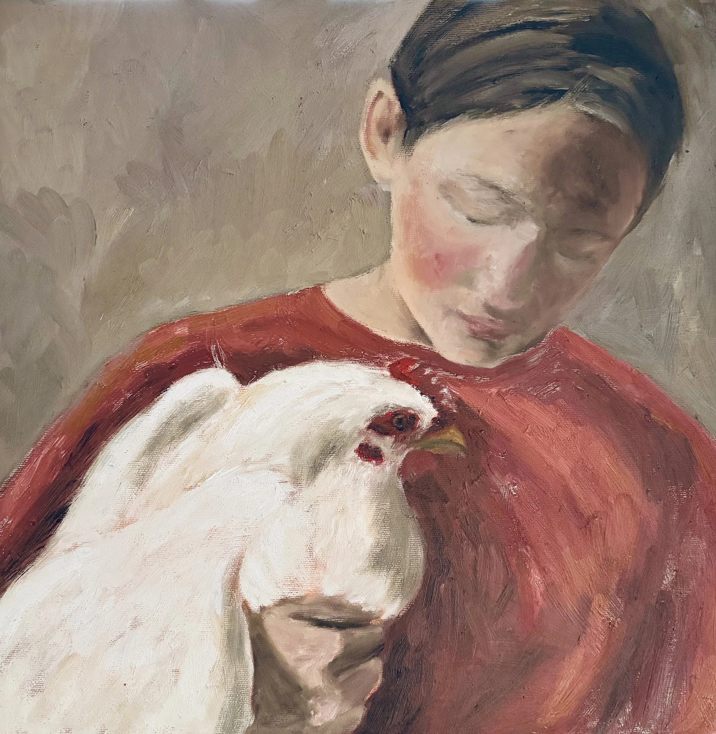Girl with Chicken, 2024, Oil on Canvas - 40x40 cm