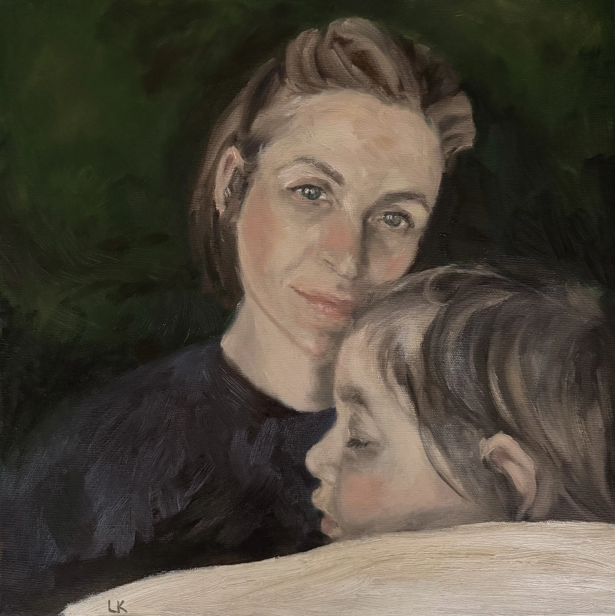 Selfportrait with Daughter, 2024, Oil on Canvas, 40 x 40 cm
