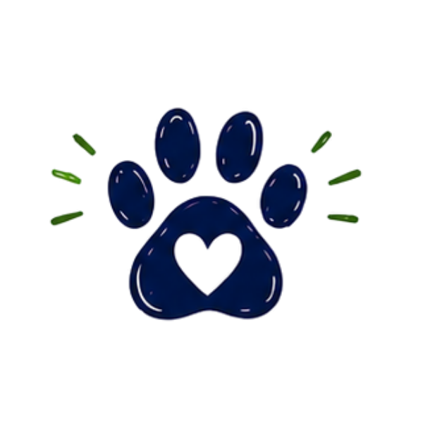 Blue dog print with a heart in the paw